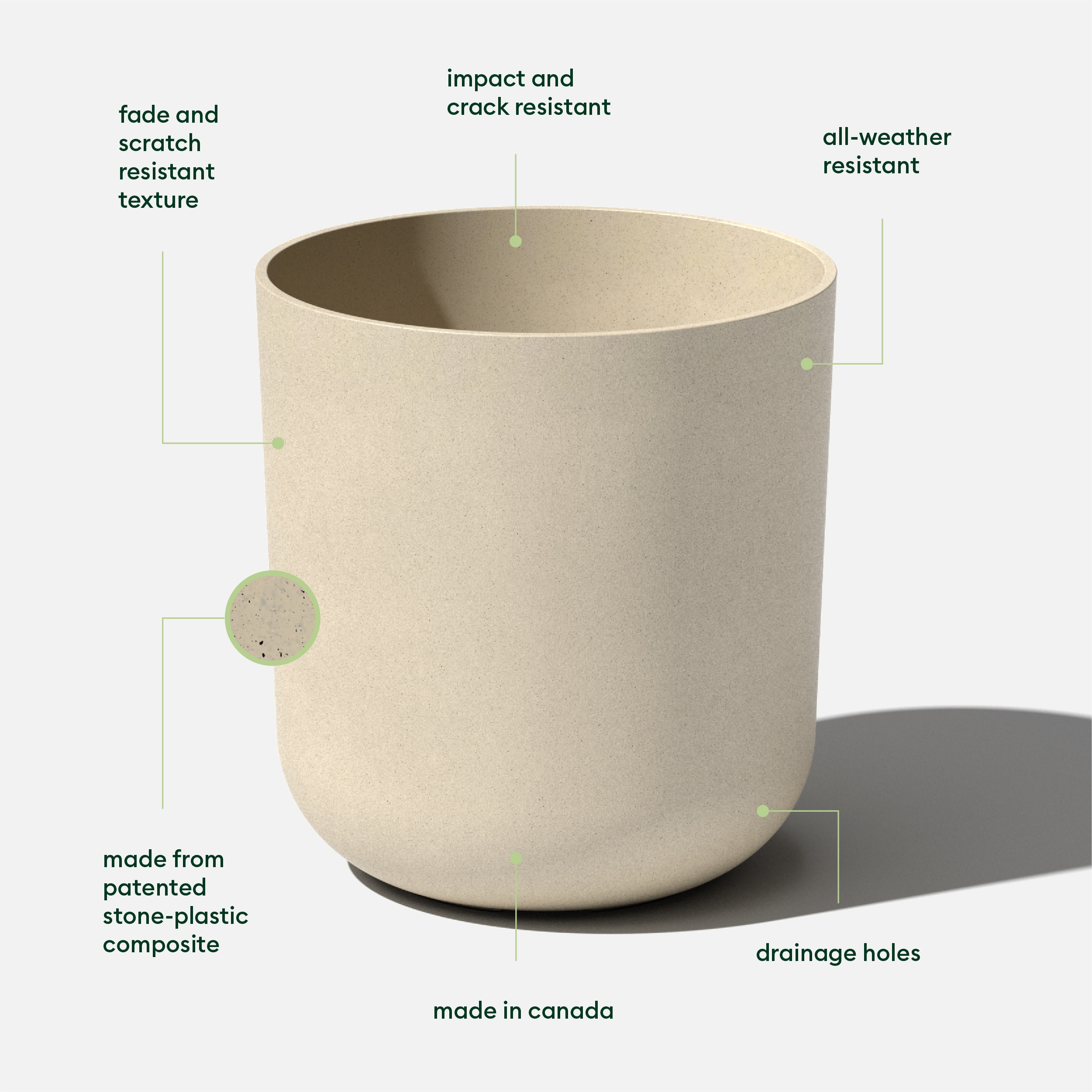 Kona Sand 19.75" Modern Plastic-Stone Composite Planter