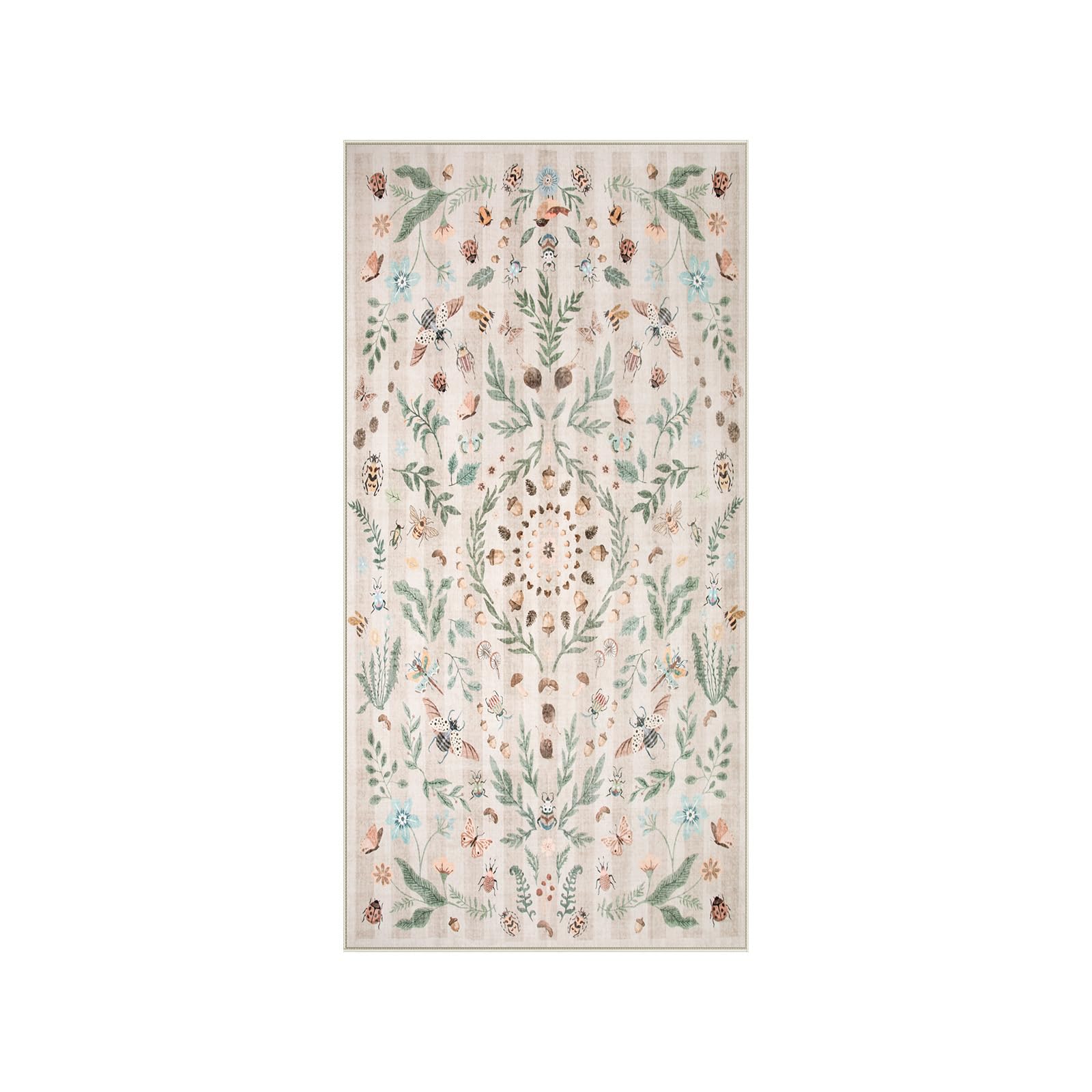 Lahome RR-DYR-035-K1 2 x 6 (ft) Khaki Insect and Plant Vertical Striped Texture Short Pile Velvet Rectangular Indoor Area Rug