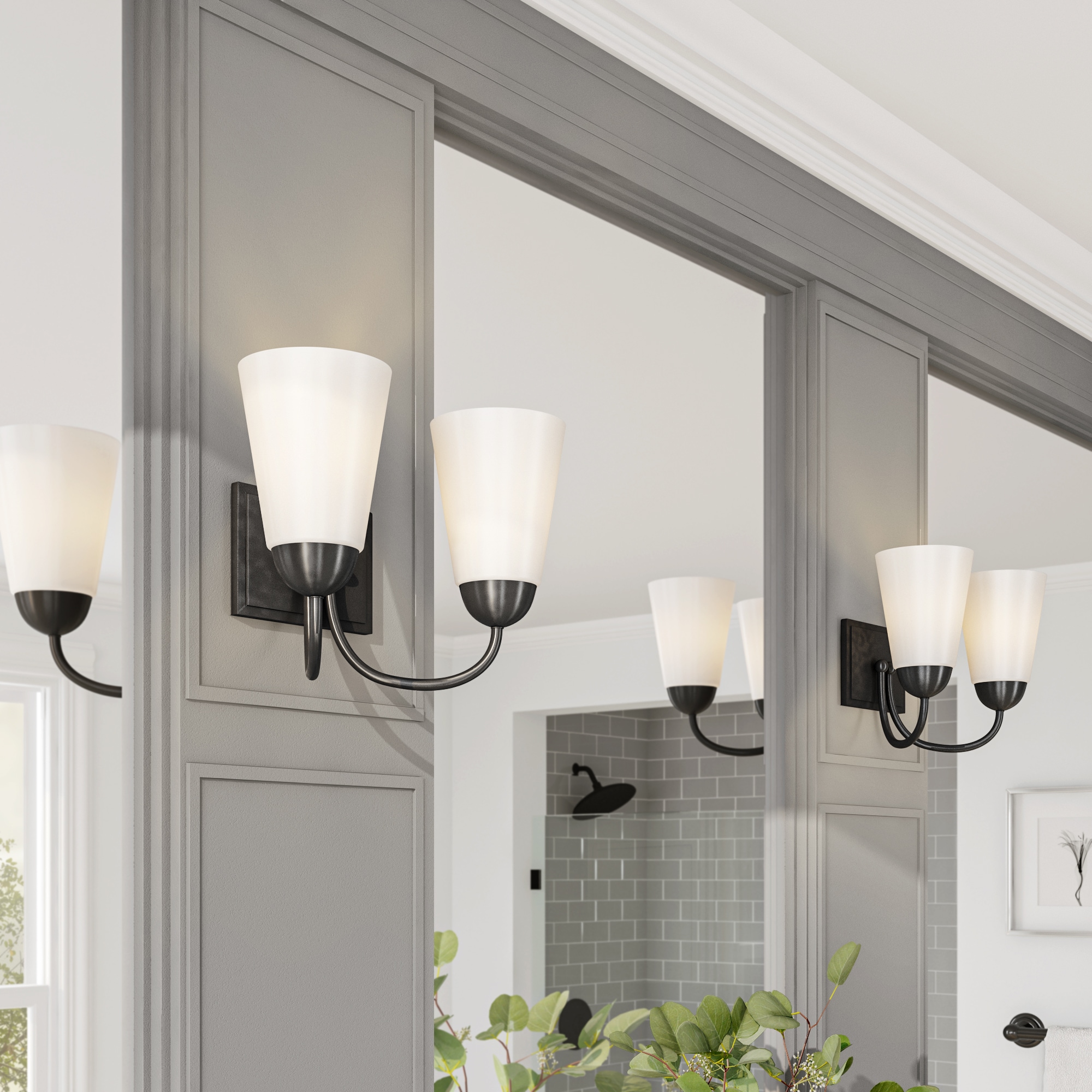 Malone Matte Black Transitional 2-Light Vanity Wall Sconce