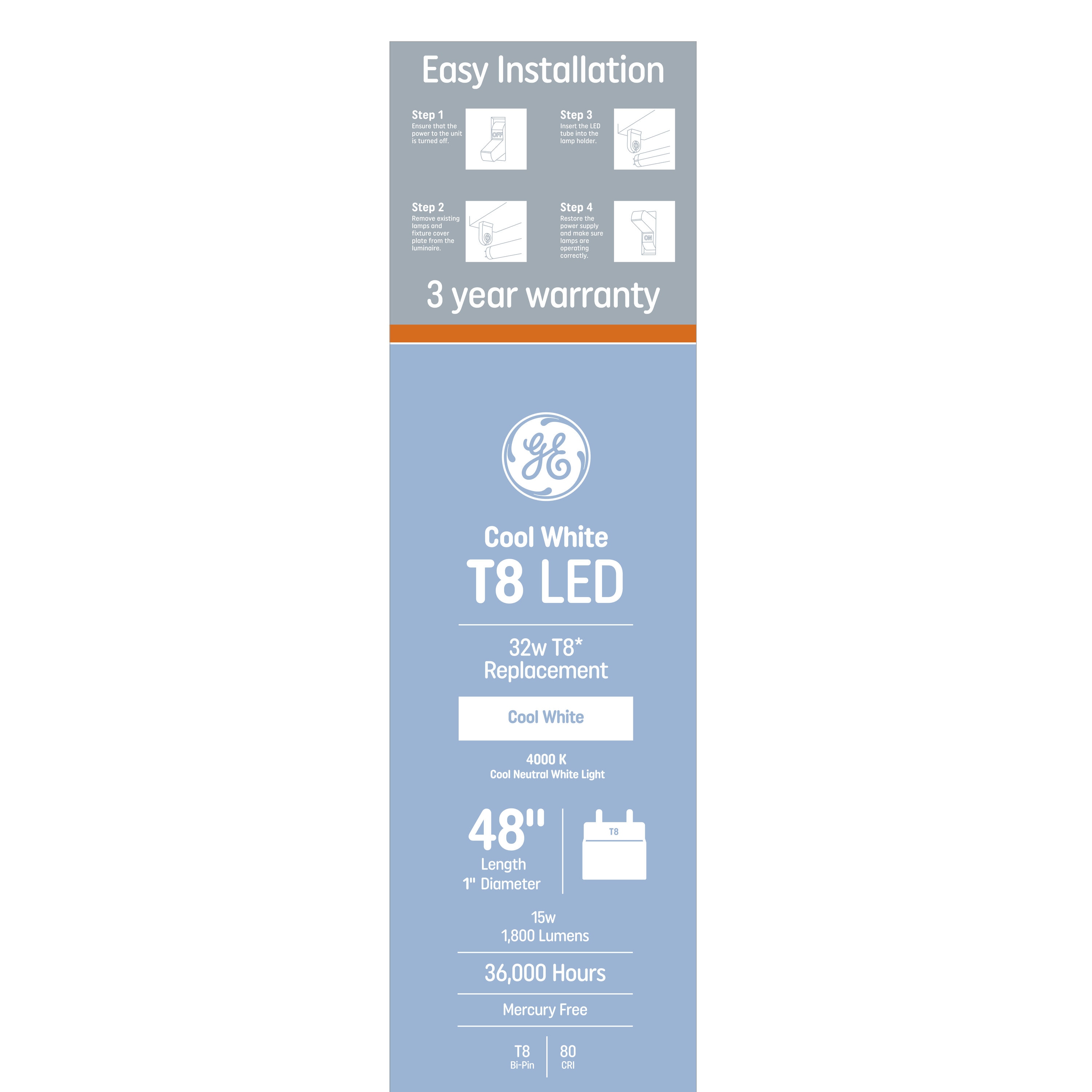 GE Replacement 32-Watt EQ 48-in Cool White Medium Bi-pin (t8) Linear Type A LED Tube Light Bulb (20-Pack) in the LED Tube Light department at Lowes.com