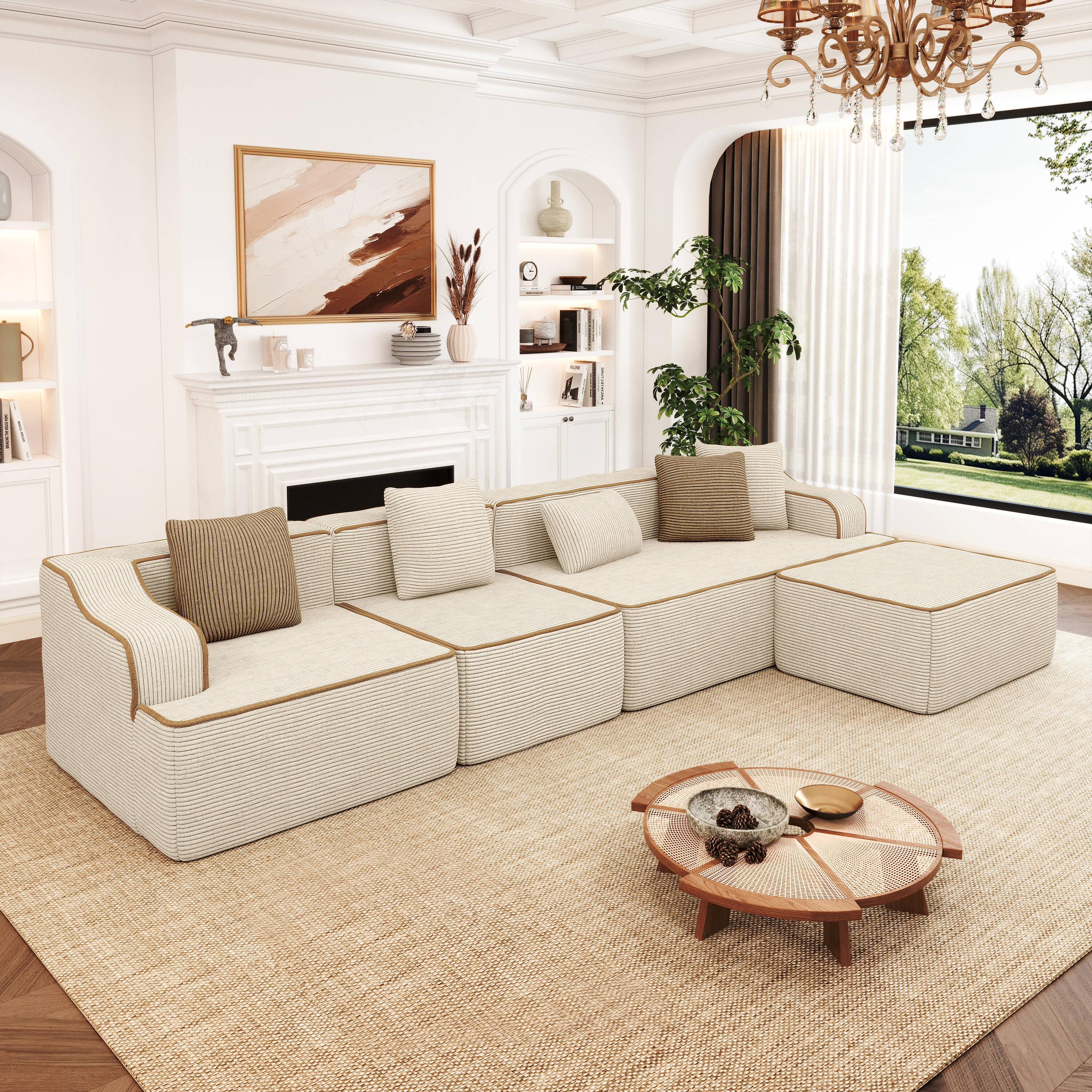 Sunshine Valley - 134.06-in W Modern Beige 6-seater Sectional