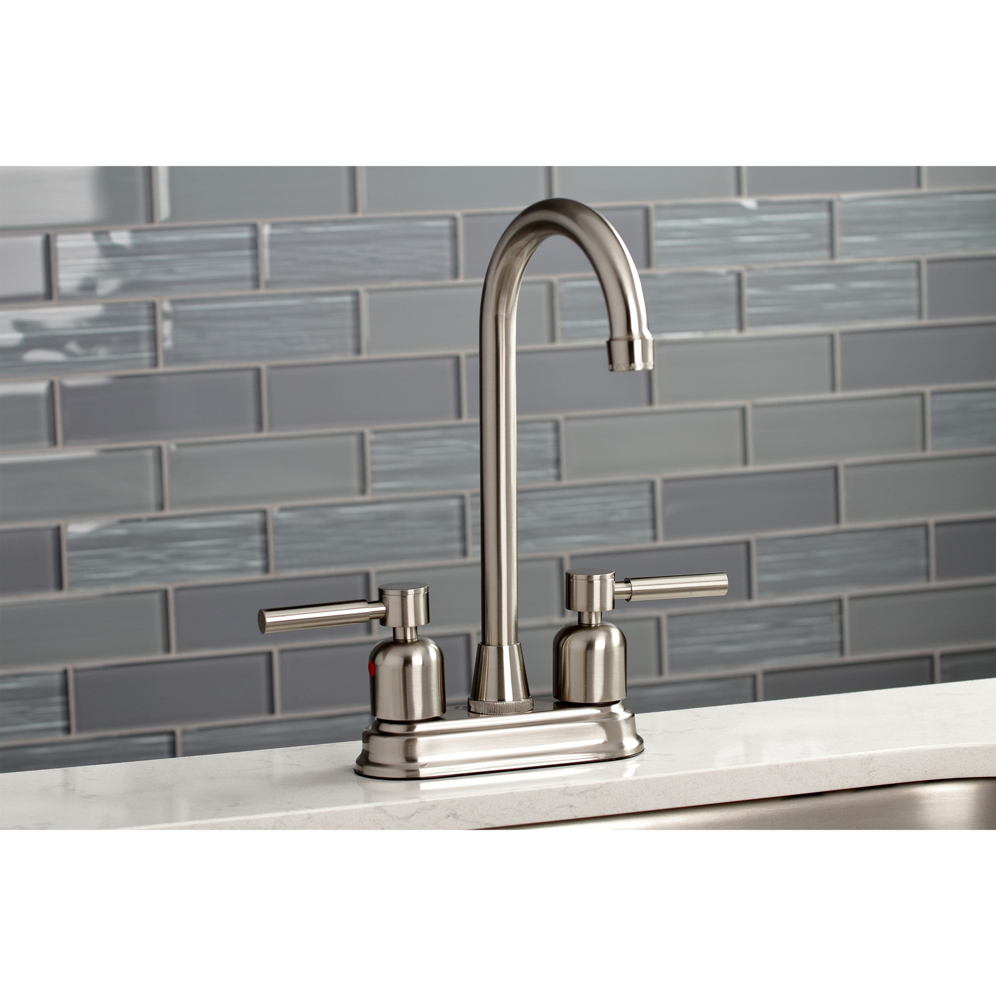 Kingston Brass WLKB8498DL Concord Brushed nickel Double Handle Deck-mount Bar and Prep Kitchen Faucet ( Deck Plate Included )