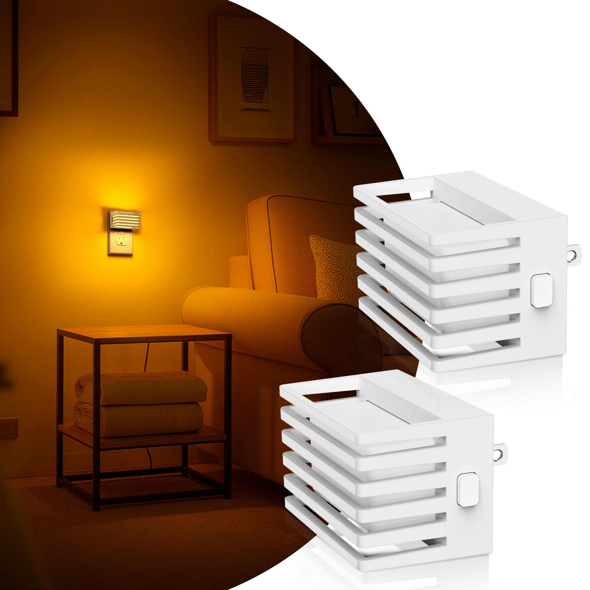 DORESshop 1 Watt Plug in Integrated LED Fence Night Light with Dusk to Dawn Sensor Up and Down Glow Amber 2000K White 2 Pack