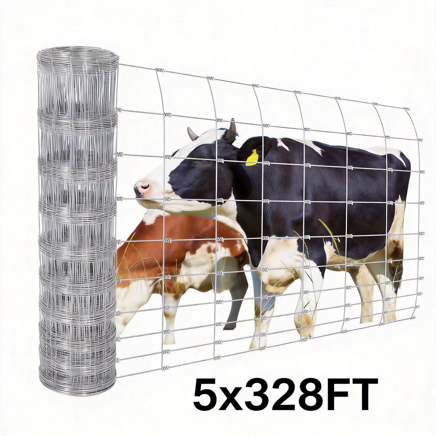 Garvee 5FT x 328FT Heavy Duty Galvanized Livestock Fence Zinc-Coated Wire Mesh Cattle and Goat Fencing Deer Protection Barrier Farm and Yard Animal Enclosure