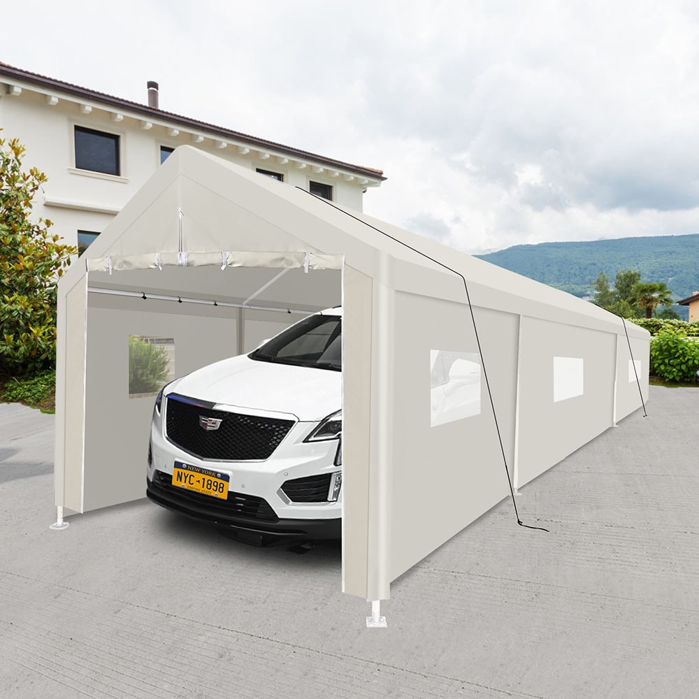 GZMR GM-SS-00089 119.7-ft W x 360-ft L x 68.1-ft H White Metal Carport with Polycarbonate Roof