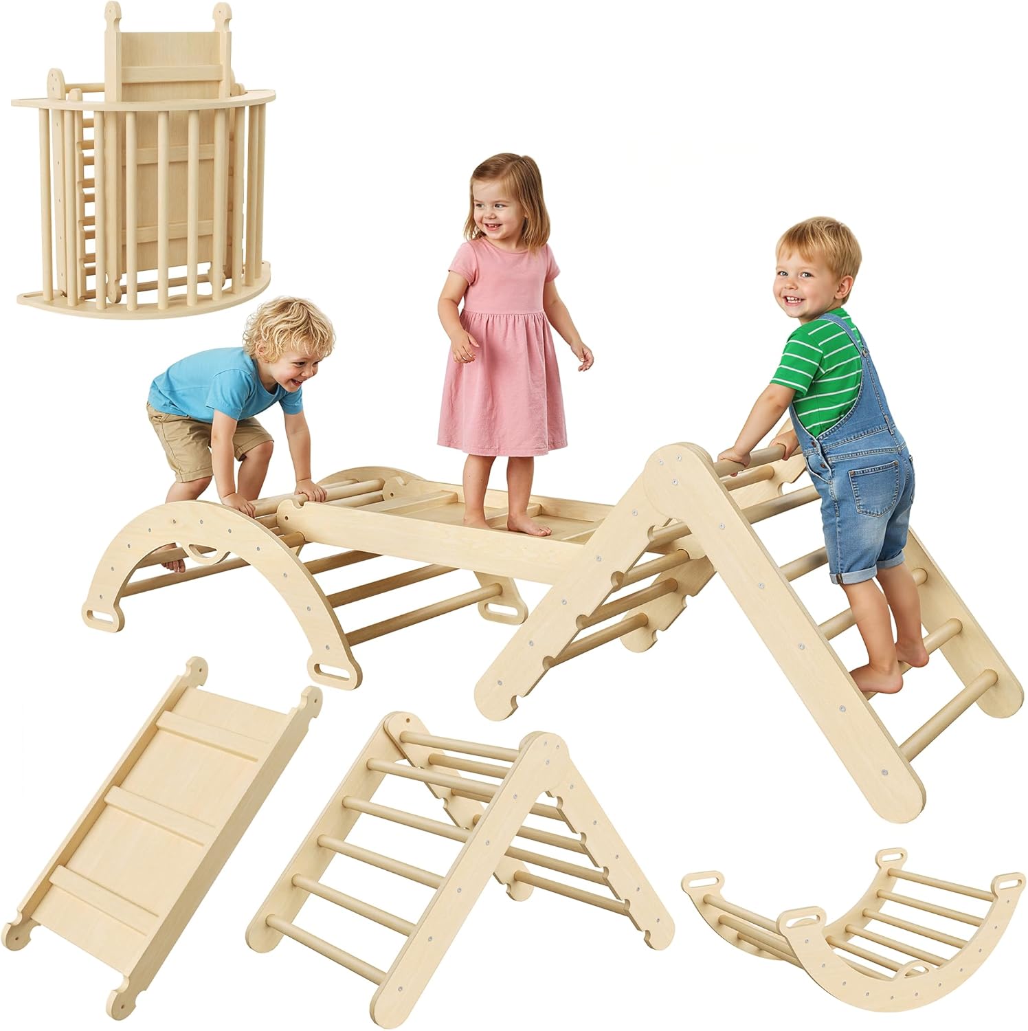 IdealHouse - 7 in 1 Foldable Pikler Triangle Toys With Arch Ramp Ladder Indoor Jungle Gyms Christ...