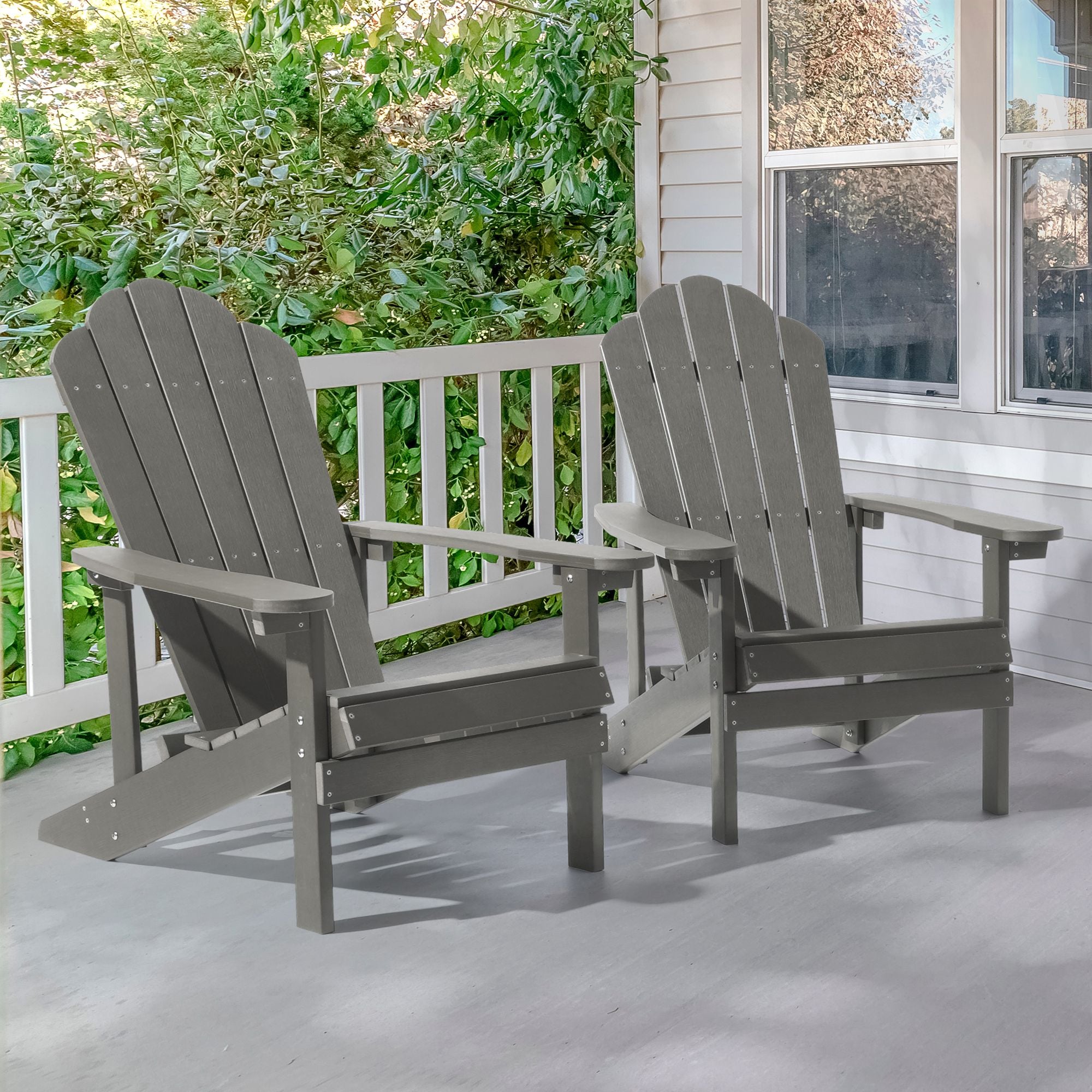 Sonkuki SD-AD-35GY-2 Adirondack Chair Set of 2 Charcoal Plastic Frame Stationary Adirondack Chair with Brown Slat Seat