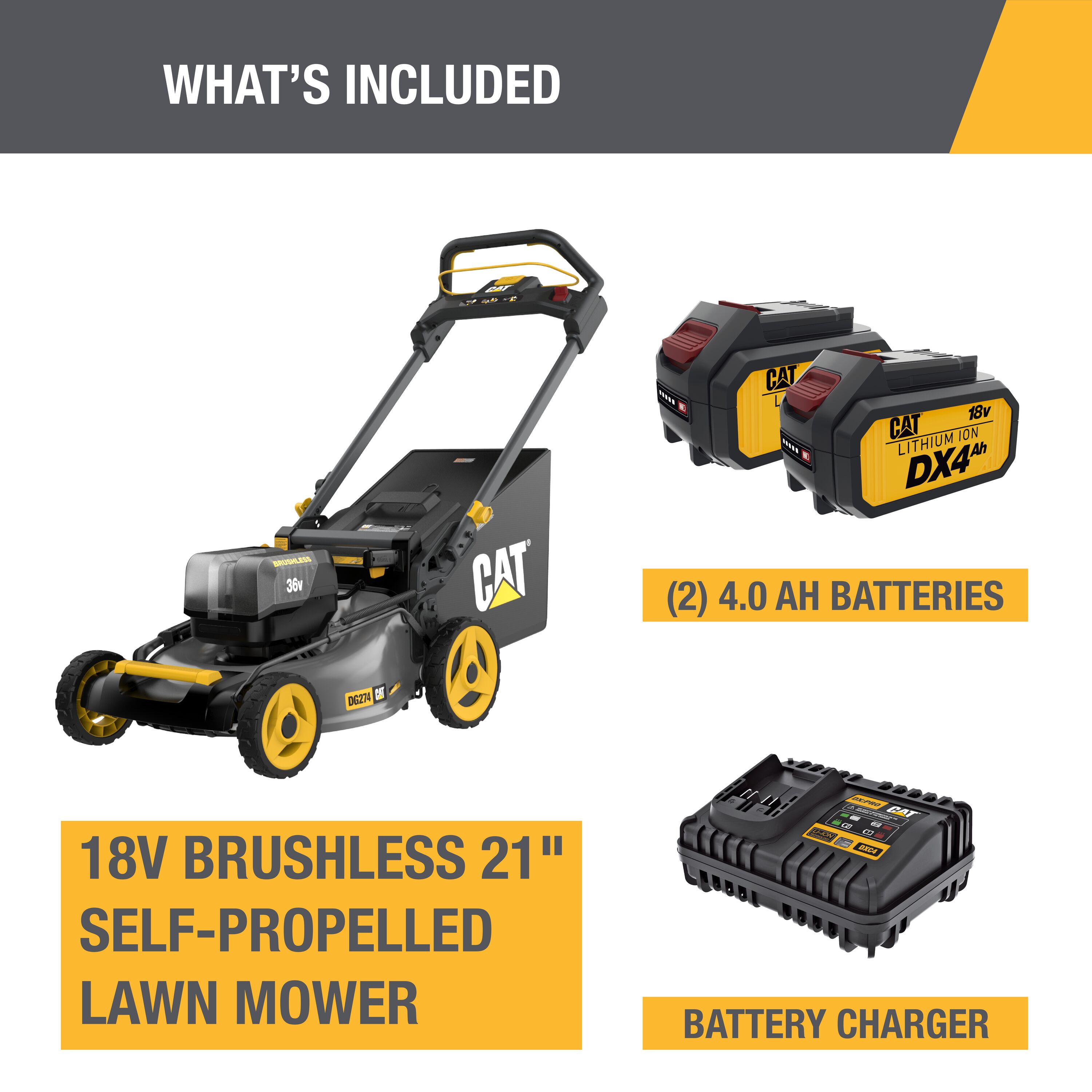 CAT 36 volt 21 in Cordless Self propelled Lawn Mower 8 Ah Battery and Charger Included