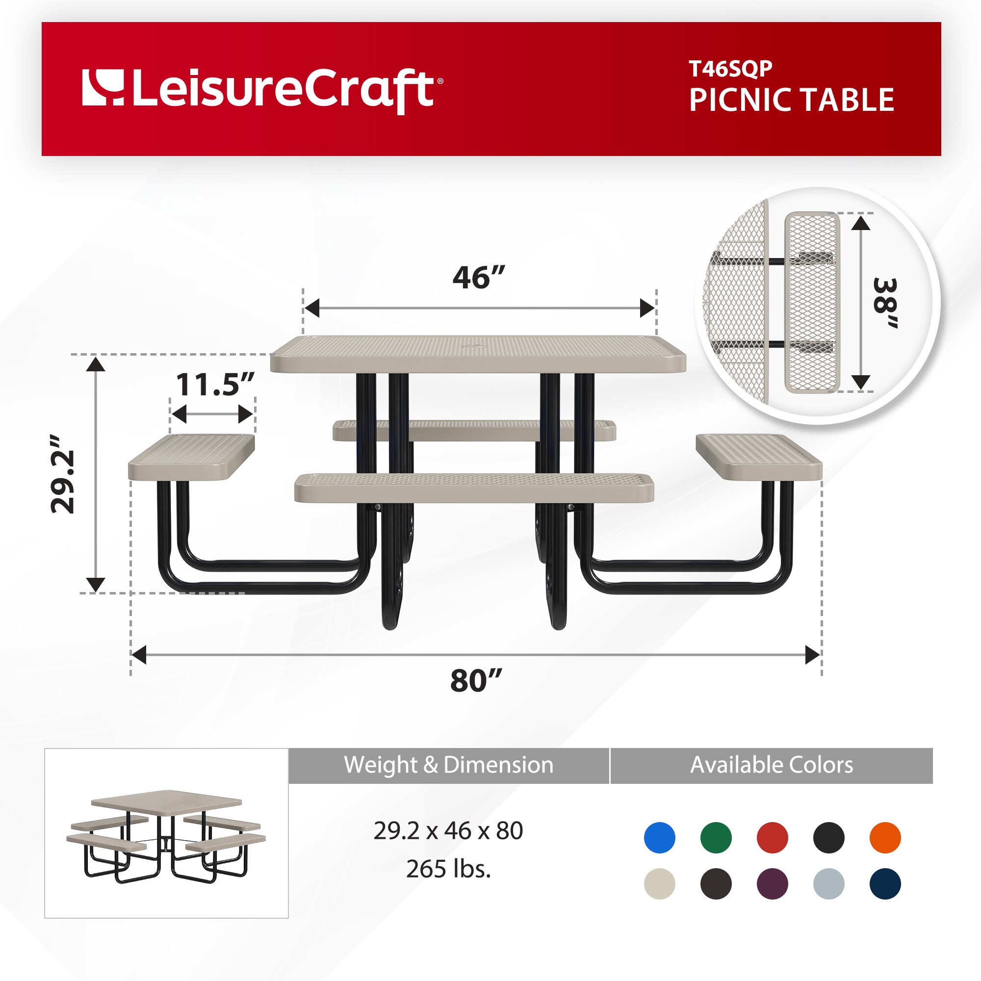 LeisureCraft T46SQP-BEIGE Picnic-Tables - View #6