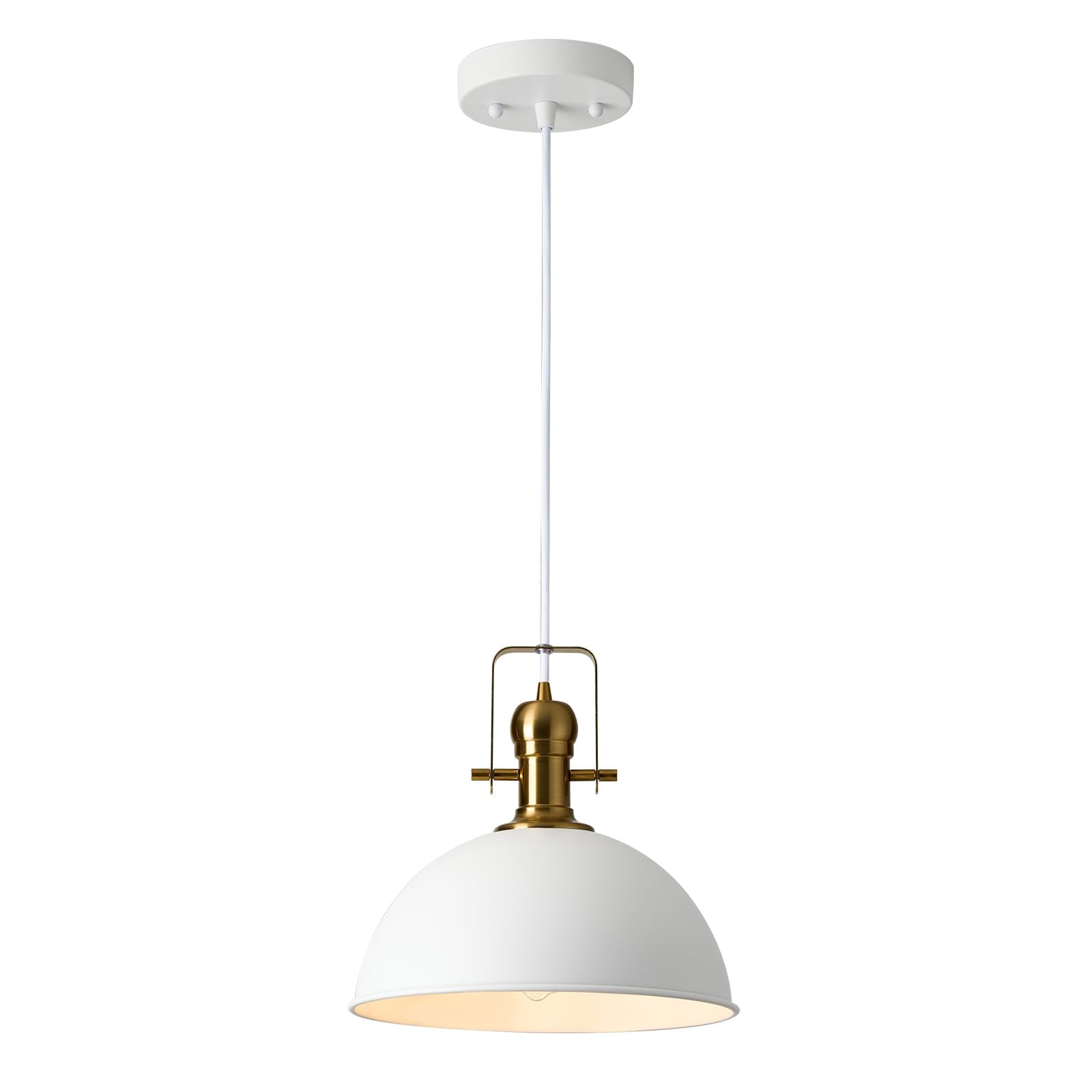 IUEST  12 Inch Sandy White Farmhouse Pendant Light Adjustable Height Vintage Dome Hanging Light for Kitchen Island Dining Room Barn
