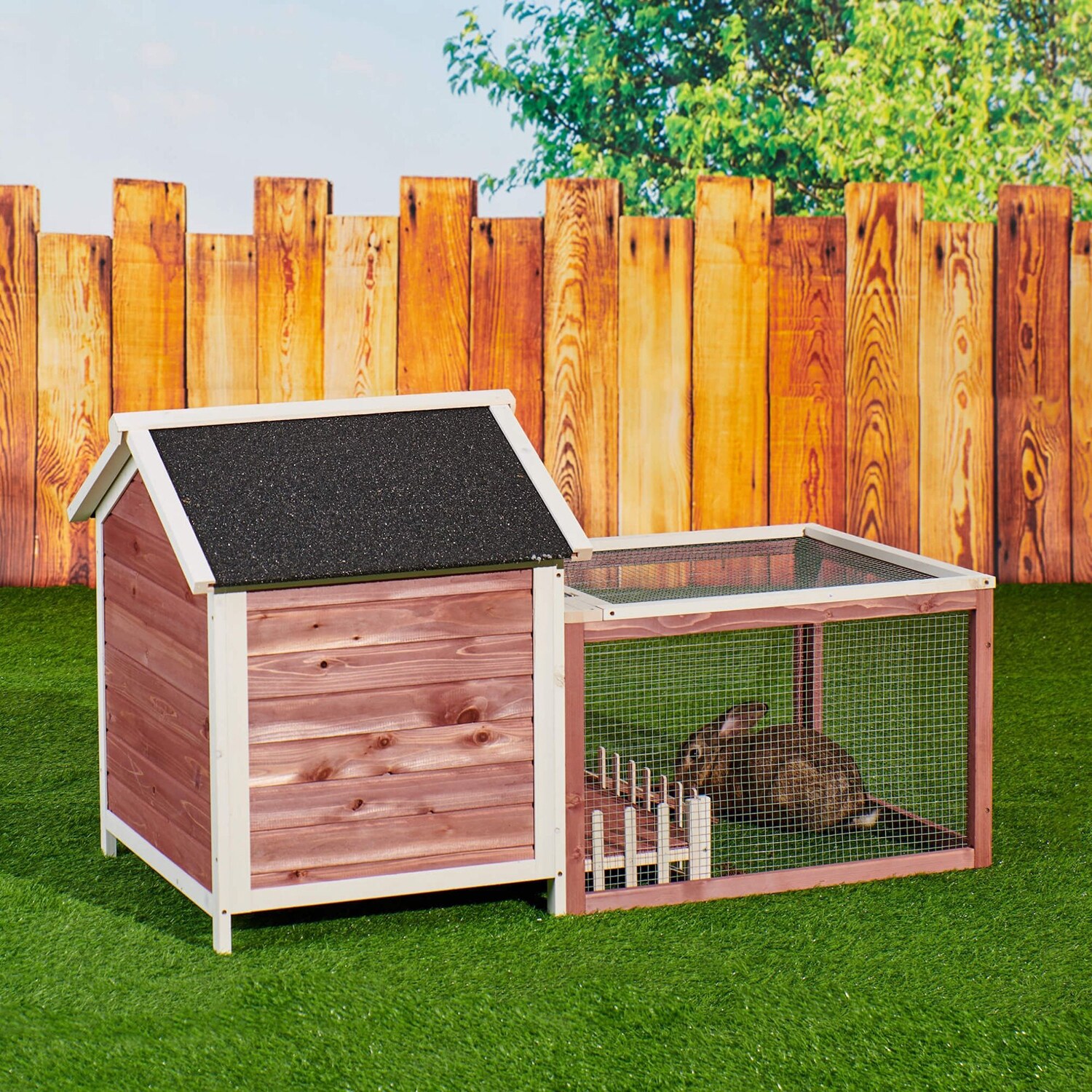 GZMR Orange Wood Convertible Chicken Coop and Rabbit Hutch in the