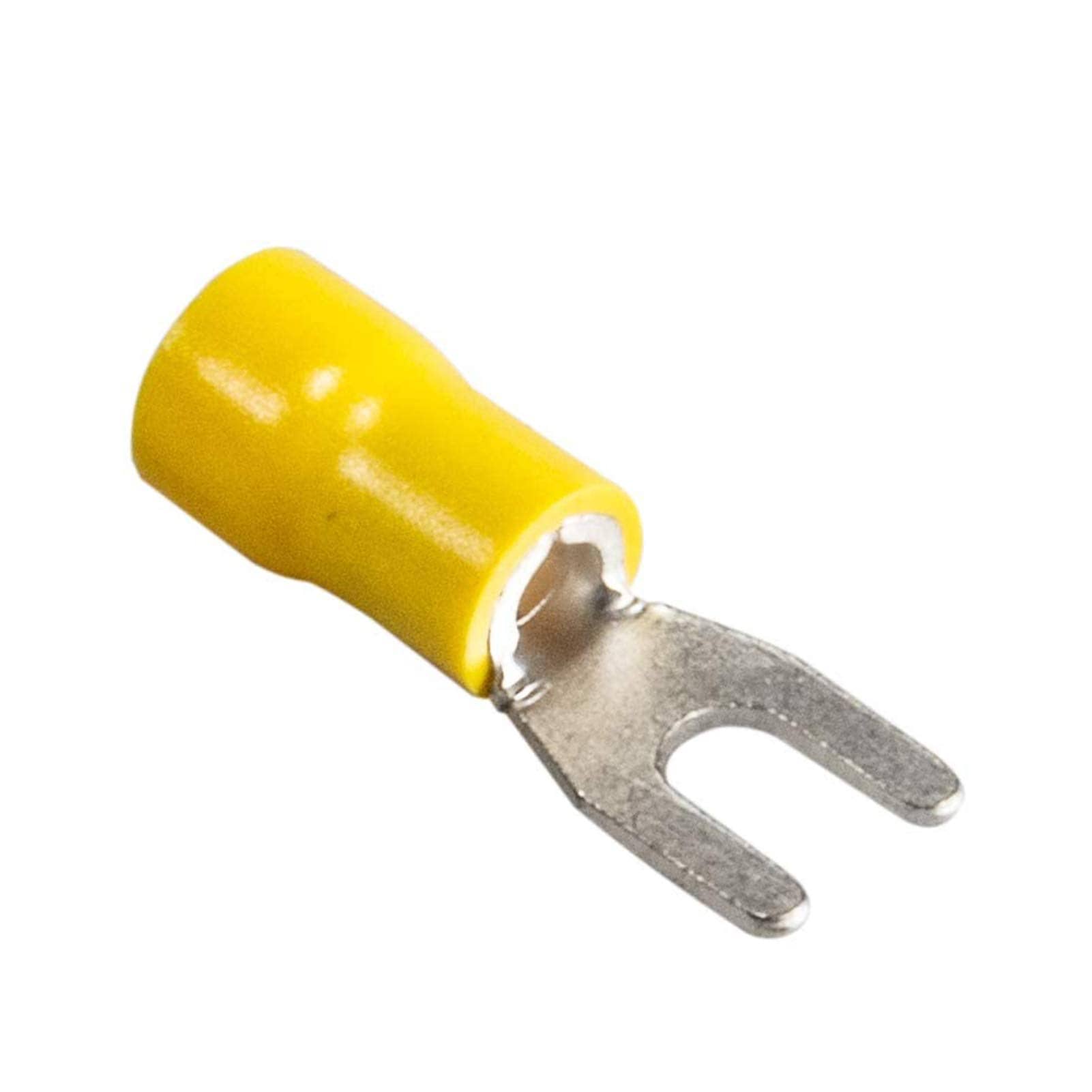 Afoxsos  100pcs Insulated Fork Spade Wire Connectors U Type Electrical Crimp Terminals Kit for 12-10 AWG Cable Yellow durable