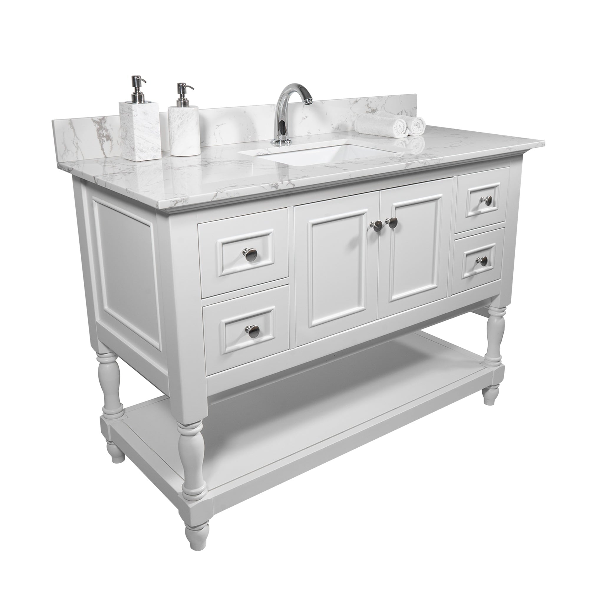 HyperDrop Cart 43-in W x 22-in D Carrara White Engineered Stone Bathroom Vanity Top with Undermount Sink