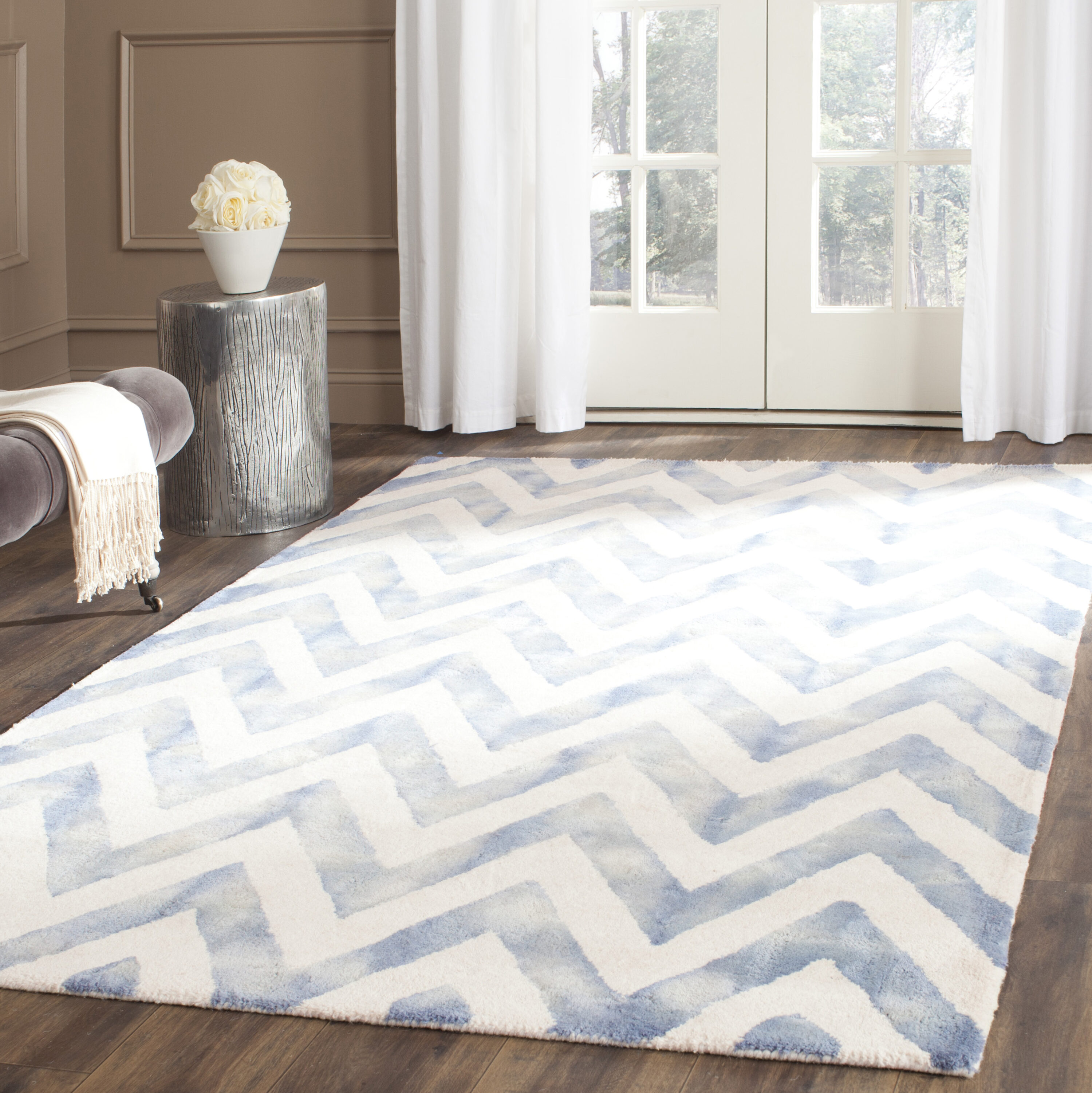 Dip Dye 715 Ivory/Blue Contemporary 4ft x 6ft Rectangle Rug