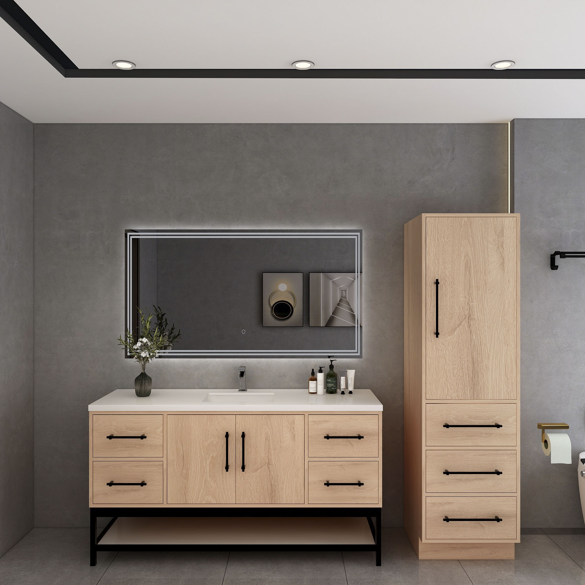 BV Better Vanity VICTORIA60SFM-RO Victoria 60-in Red Oak Single sink Bathroom Vanity with White / Frame Acrylic Top