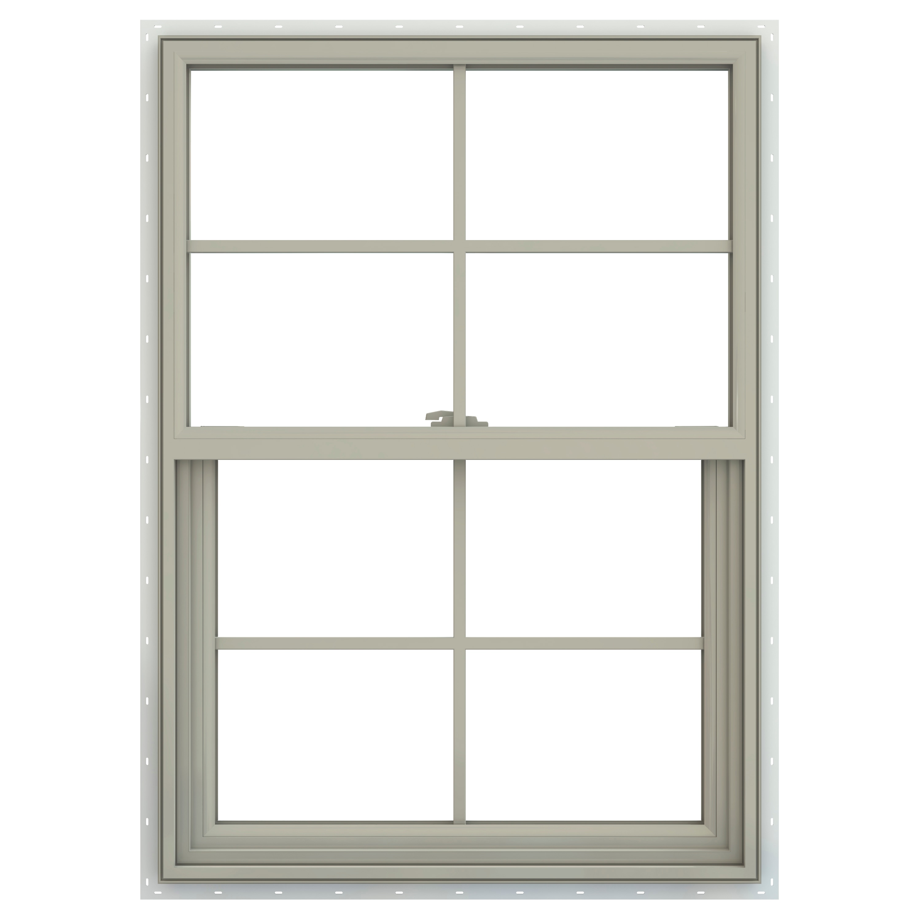 JELD-WEN LOWOLJW143800845 V-2500 21-1/2-in x 32-1/2-in Desert Sand Exterior Vinyl New construction Single Hung Window Low-E argon Double Pane Glass with Grids, (Full Screen Included)