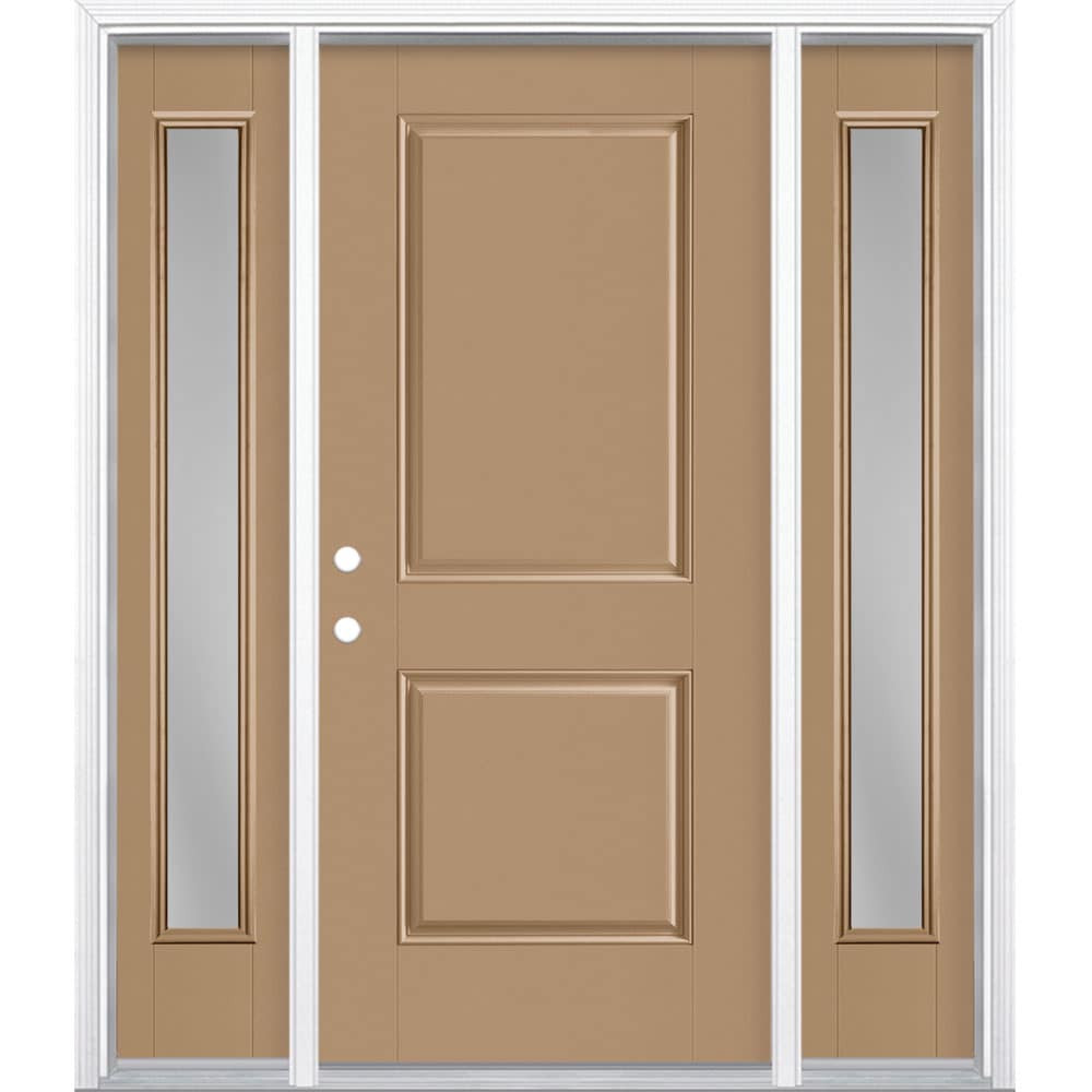 Masonite 1218180 60-in x 80-in x 4-9/16-in Fiberglass No glass Right-hand inswing Warm Wheat Painted Prehung Front Door with Sidelights with Brickmould Insulating core
