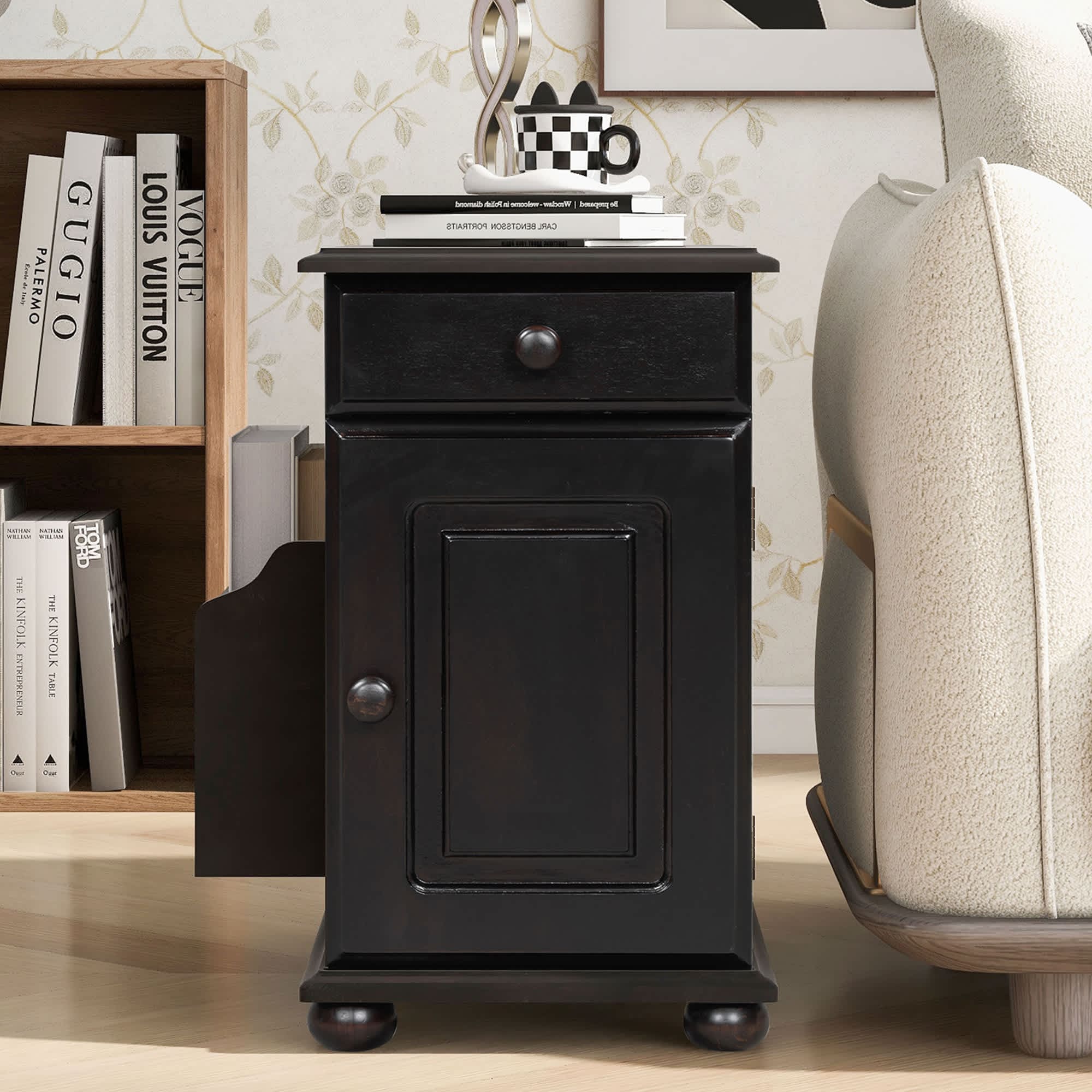 Vynxaria LEXY0481-DJJJ-BZ051 Series 12.6 in. Espresso Rectangular MDF End Table with Flip Top and USB Ports