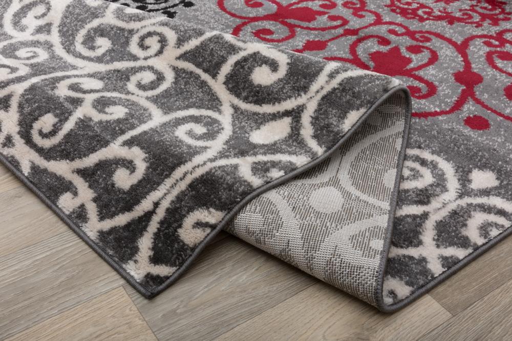 Gray and Blue Floral Synthetic Low Pile Area Rug
