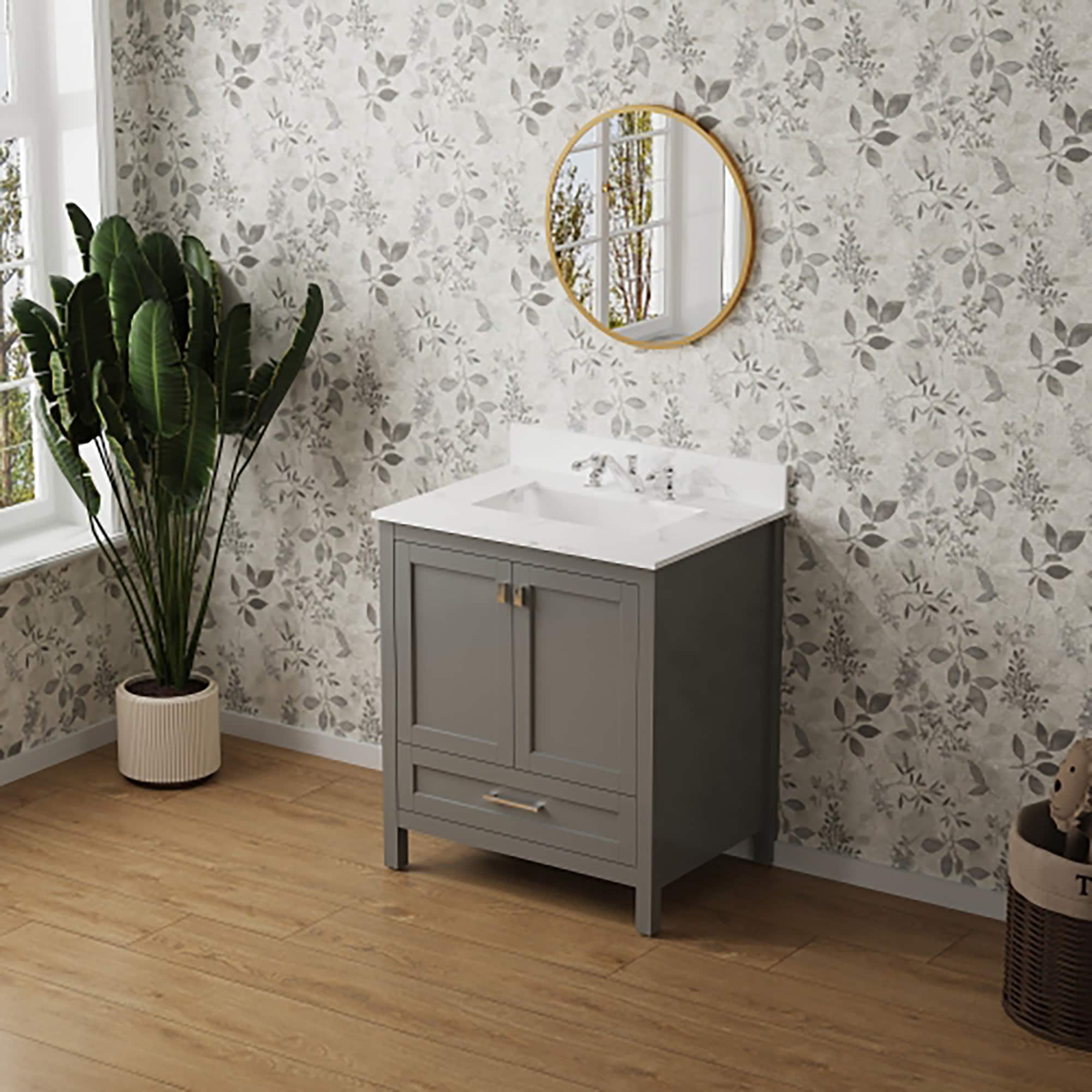 WELLFOR ABH-TGR30 30-in Gray Undermount Single sink Bathroom Vanity with White Marble Top