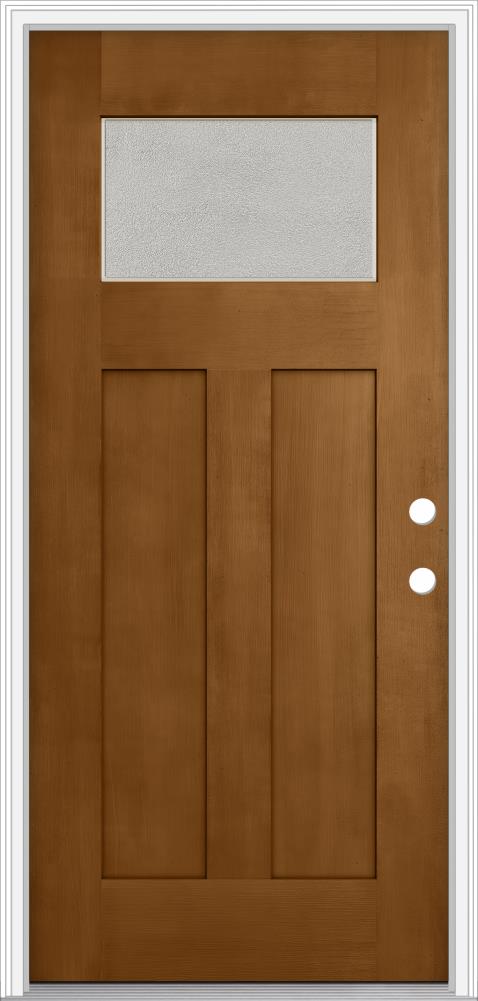 JELD-WEN LOWOLJW205800124 Microgranite 36-in x 80-in x 4-9/16-in Fiberglass Craftsman Left-hand inswing Oak Crest Stained Prehung Single door Front Door with Brickmould Insulating core Privacy glass