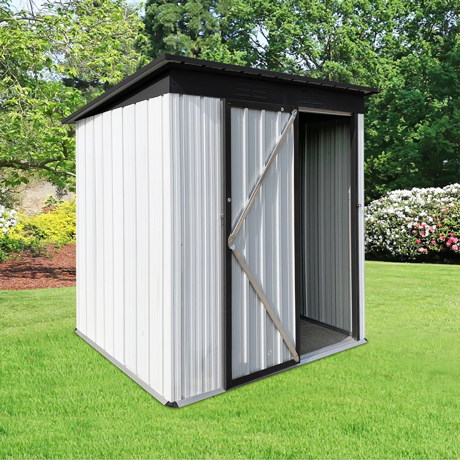 WELLFOR 5 ft x 3 ft White Lean-to Metal Storage Shed with Single ...