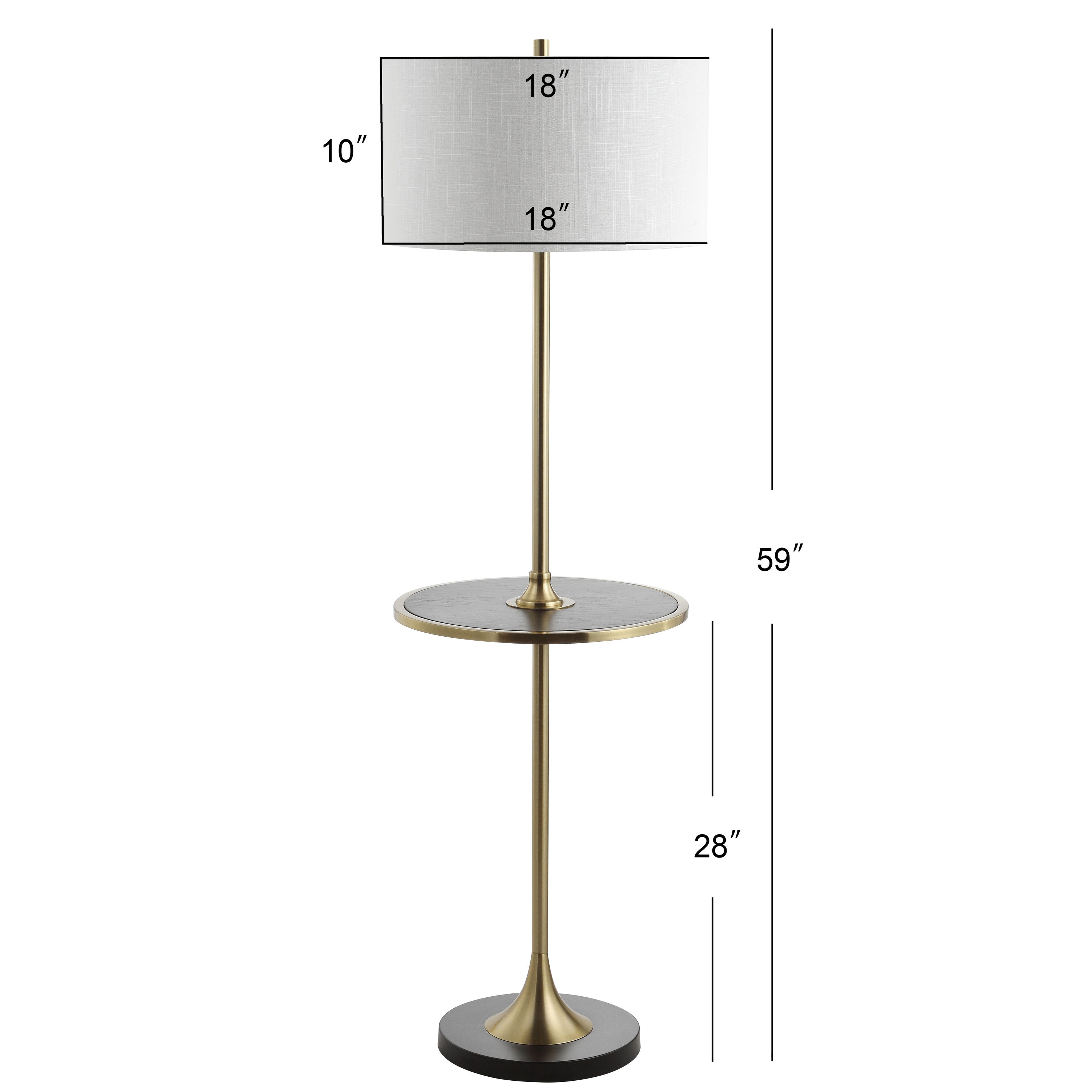 Transitional Black and Brass LED Floor Lamp with Integrated Wood Table