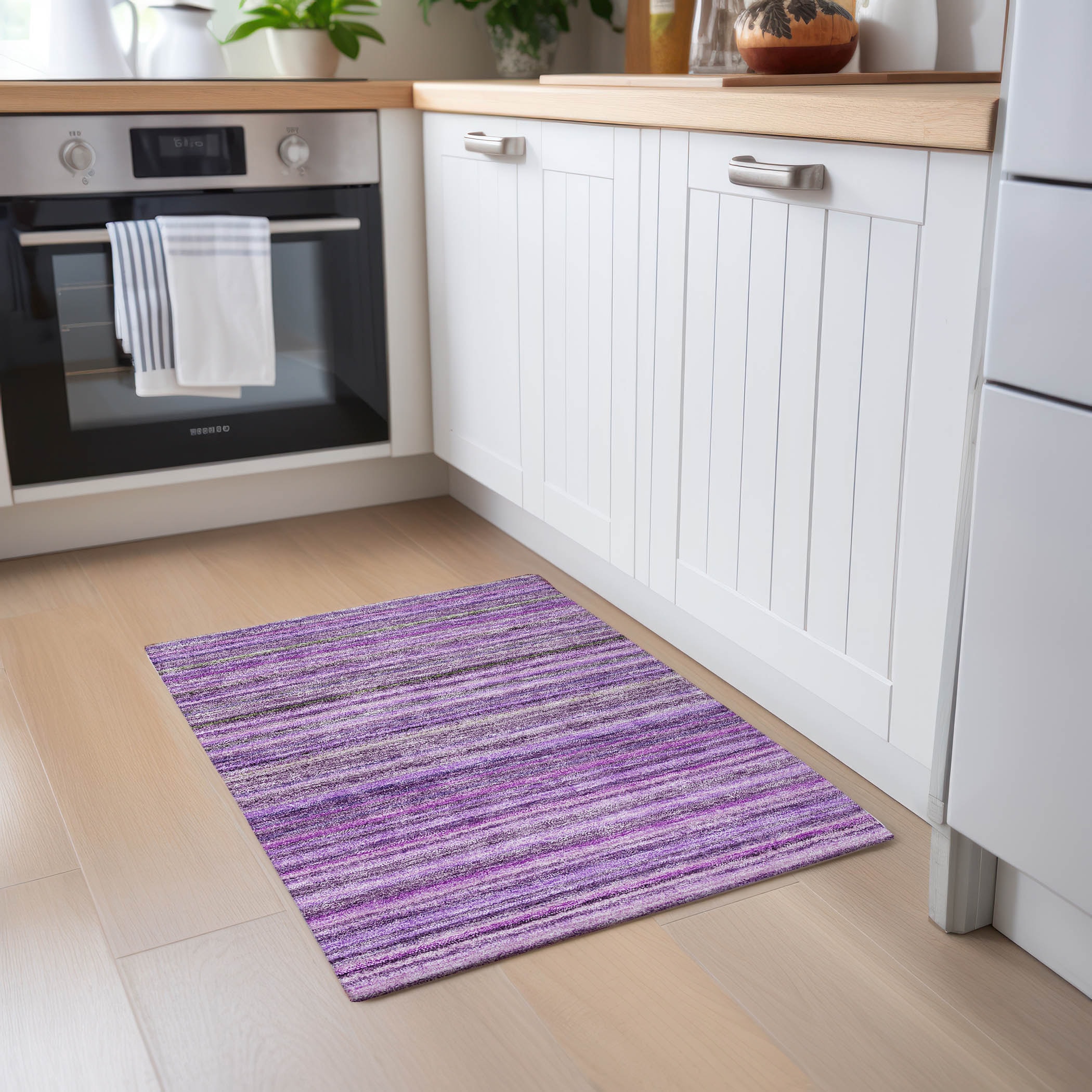 Purple Striped Synthetic Washable Rectangular Rug 1'8" x 2'6"