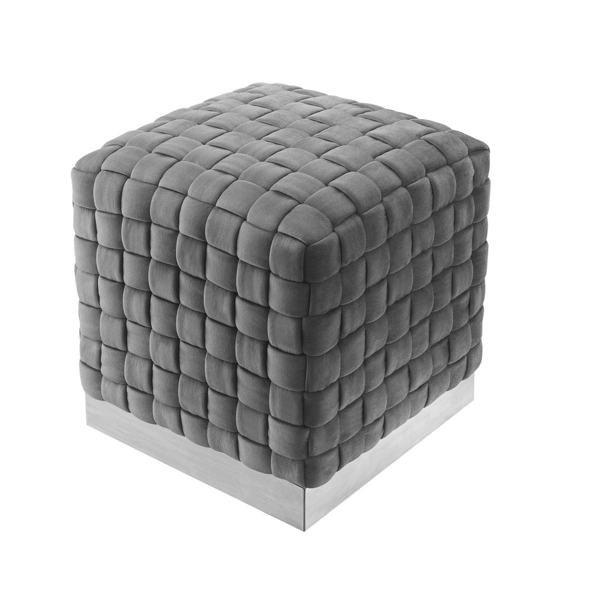 Nicole Miller NON129-02GR-LS Diamond Modern Grey/Chrome Velvet Ottoman