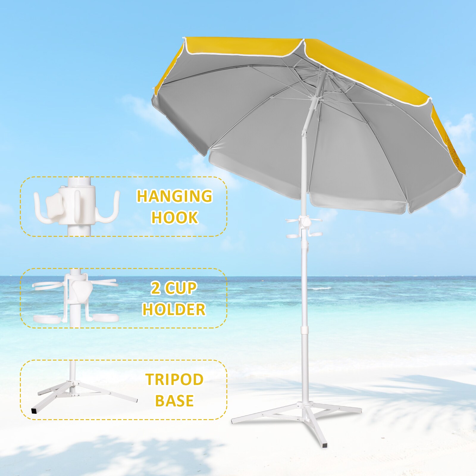 GARSING FUNSITE-6.5FT-YELLOW Beach-Umbrellas - View #5