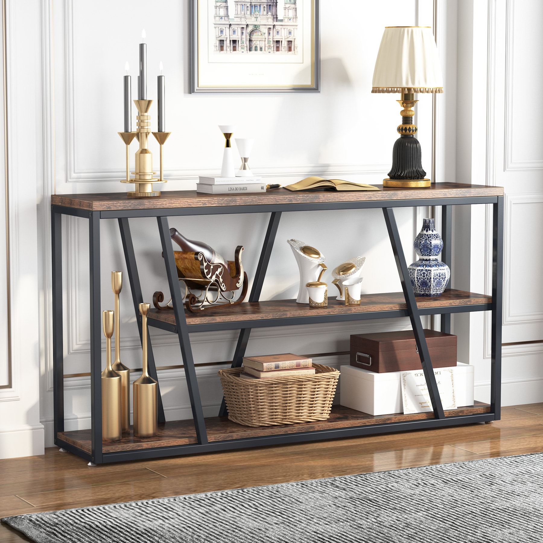 Tribesigns Hoga-HQ0003 Industrial Brown Console Table HOGA-HQ0003 at ...