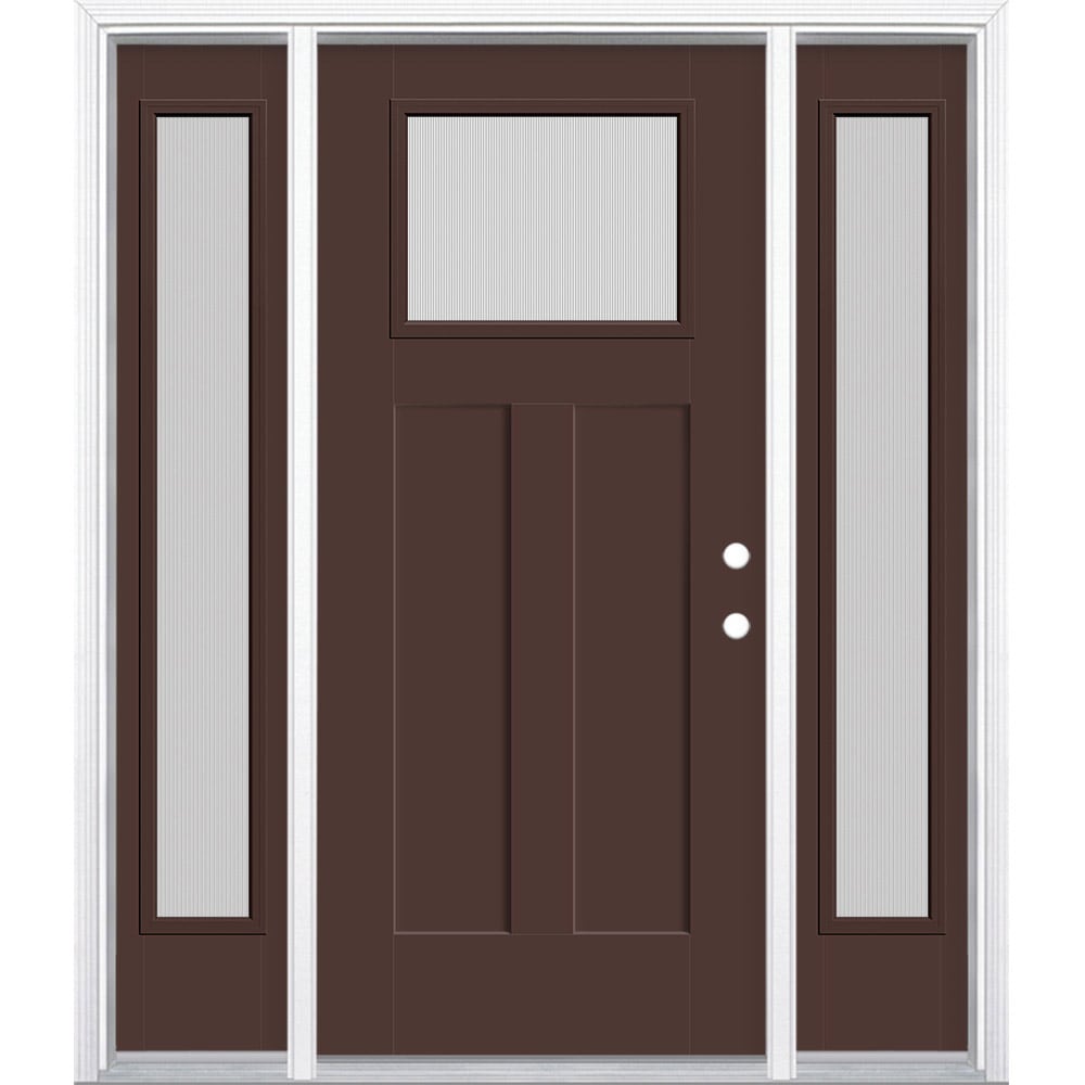 Masonite 629679 64-in x 80-in x 4-9/16-in Fiberglass Craftsman Left-hand inswing Chocolate Painted Prehung Front Door with Sidelights with Brickmould Insulating core