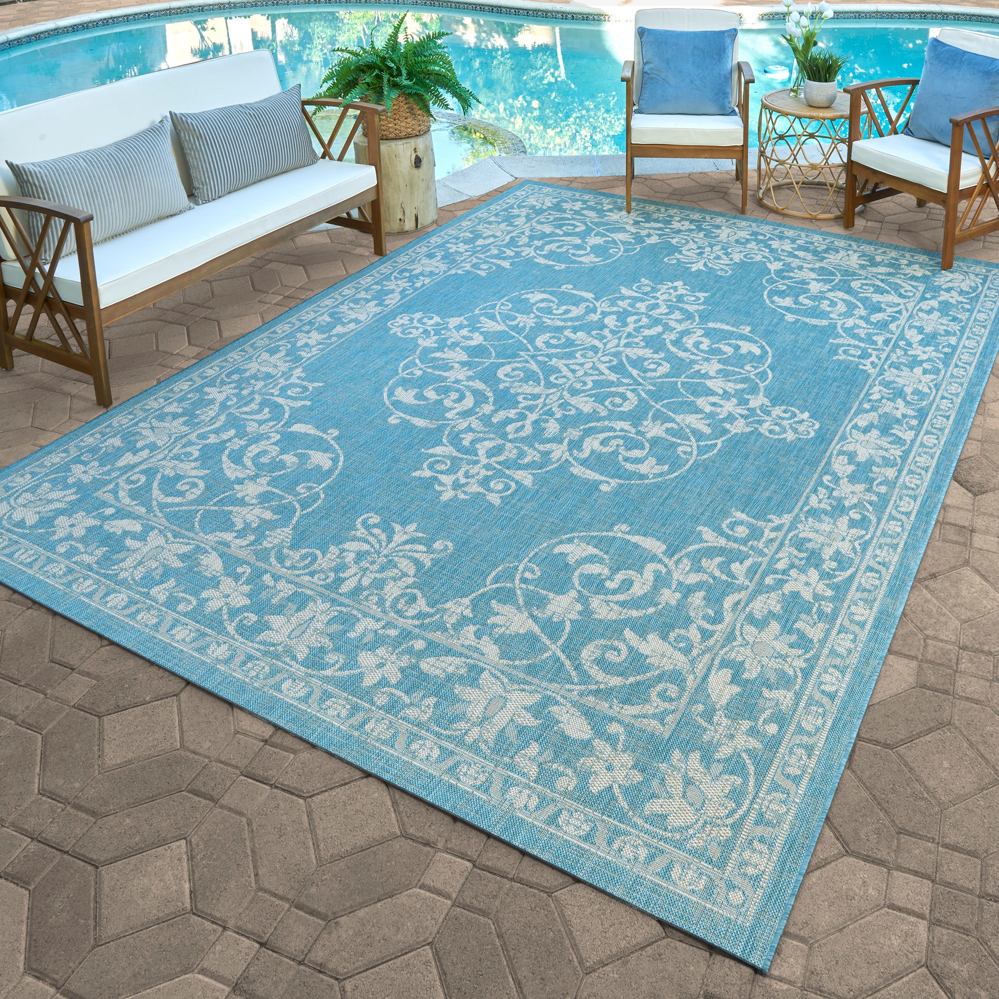 GERTMENIAN 45328 Paseo Ryoan 8 x 10 (ft) Polypropylene Oasis Rectangular Indoor/Outdoor Medallion Area rug