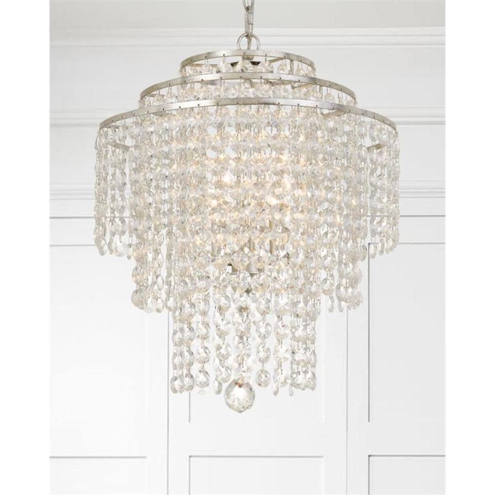 Antique Silver Mini 4-Light Crystal Chandelier with Hand Cut Beads