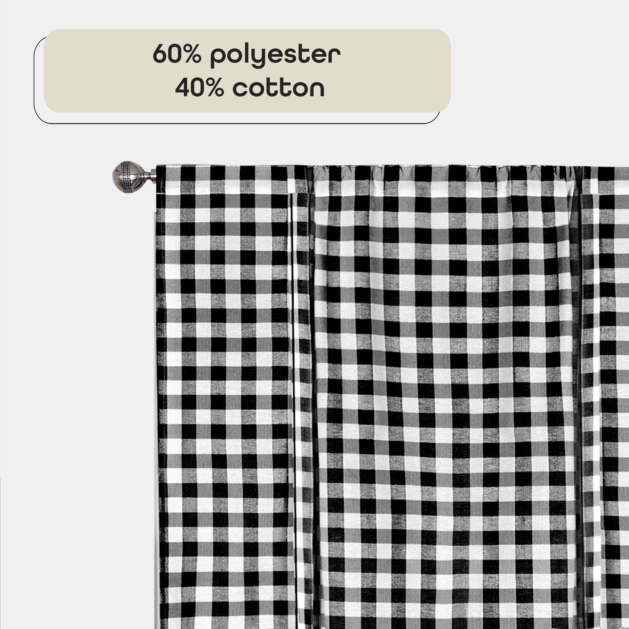 Black and White Cotton Polyester Buffalo Check Window Panel
