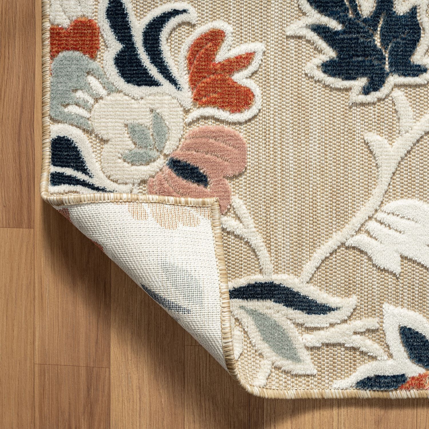 Reversible Blue Floral Filigree 5' x 7' Easy Care Rug