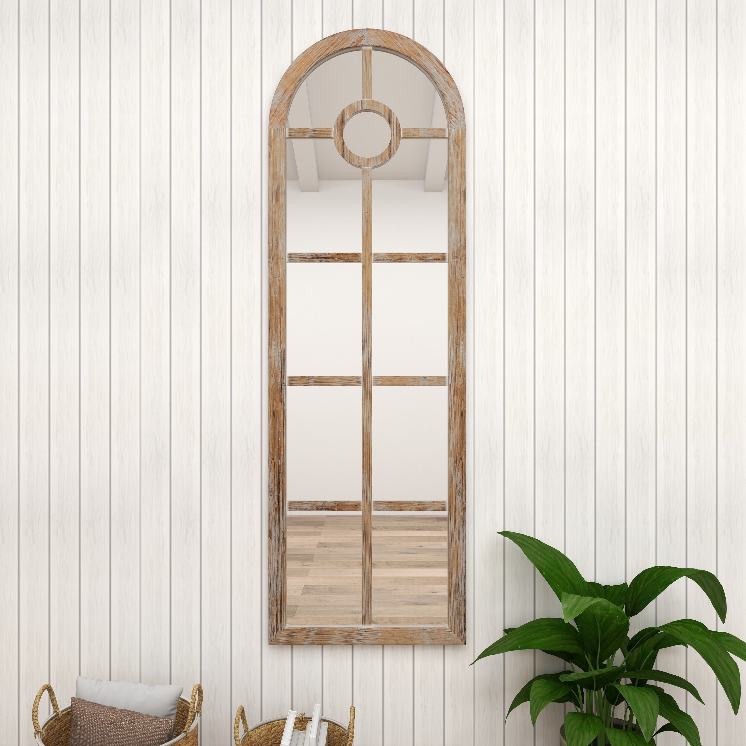 Grayson Lane 66730 23-Inches W x 72.0-Inches H Arch Rustic Brown Framed Wall Mirror