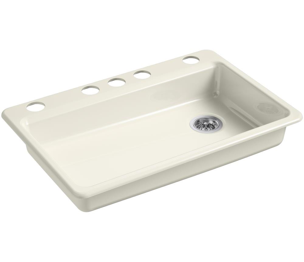 Kohler Riverby Undermount 33-in X 22-in Biscuit Single Bowl 5-hole Cast 