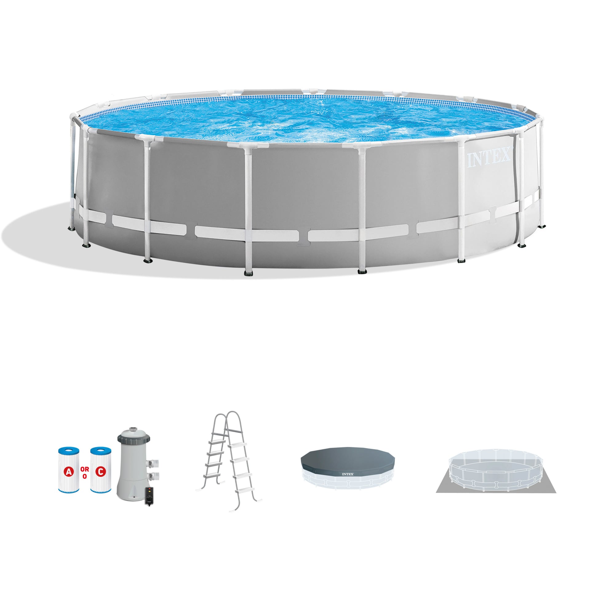 Intex 15 Ft X 15 Ft X 48 In Metal Frame Round Above Ground Pool With Filter Pumpground Cloth