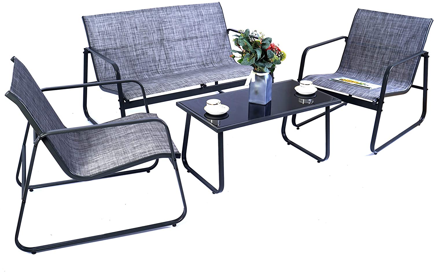 Kozyard Patio Conversation Sets 4 -Piece Patio Conversation Set with Gray Cushions