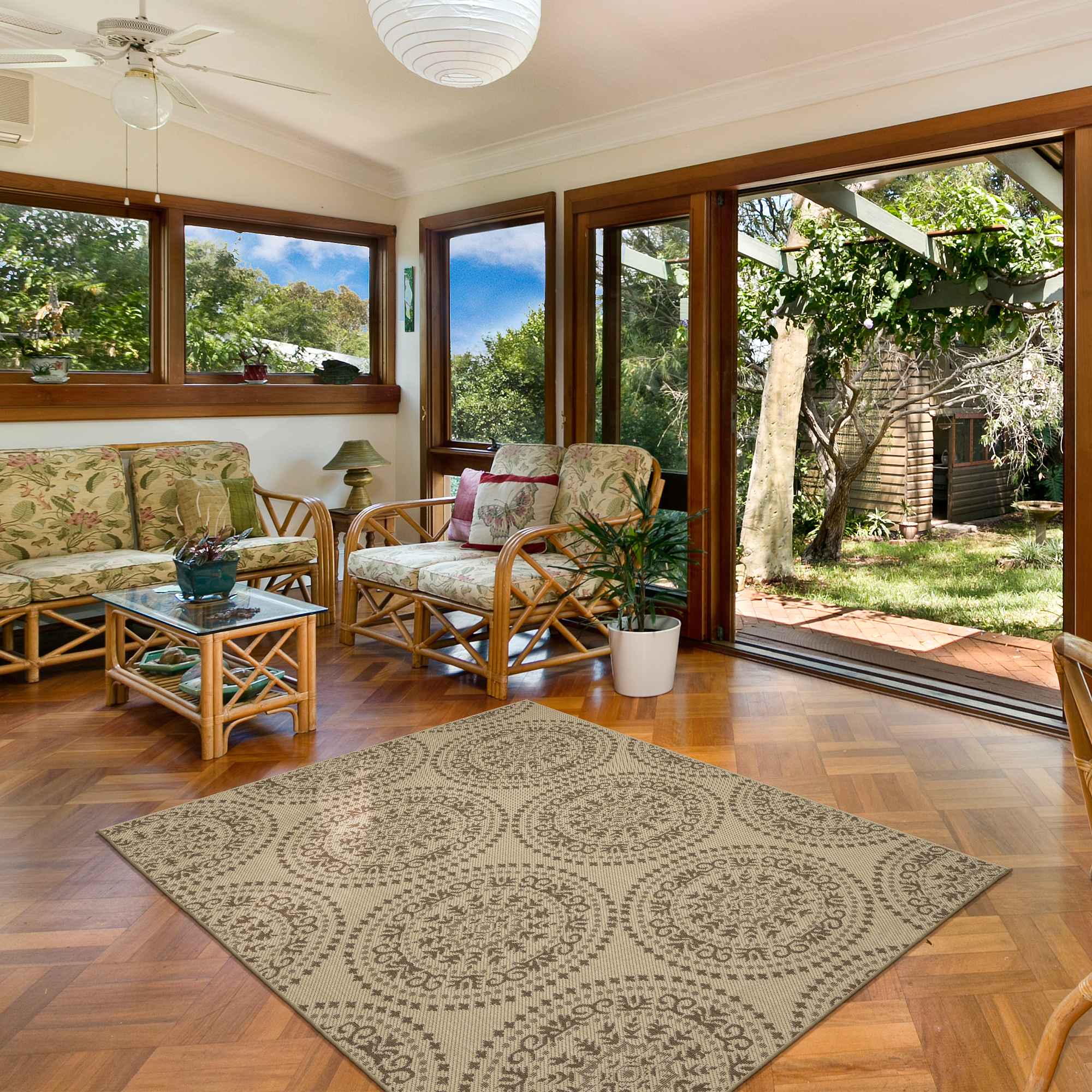 Ottomanson LND9291-5X7 Landscape 5 x 7 (ft) Flatweave Polypropylene Beige Rectangular Indoor/Outdoor Medallion Area rug