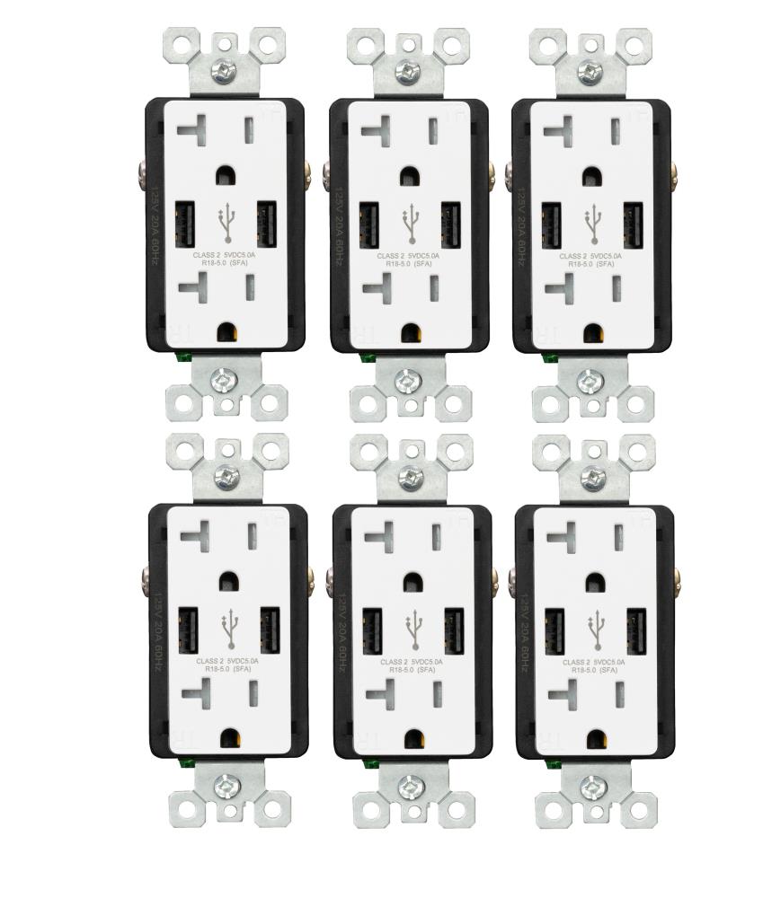 Utilitech R1820D50AA-WH6 20 -Amp 125-volt Tamper Resistant Residential Decorator USB outlet Dual Type A , White 6 -Pack