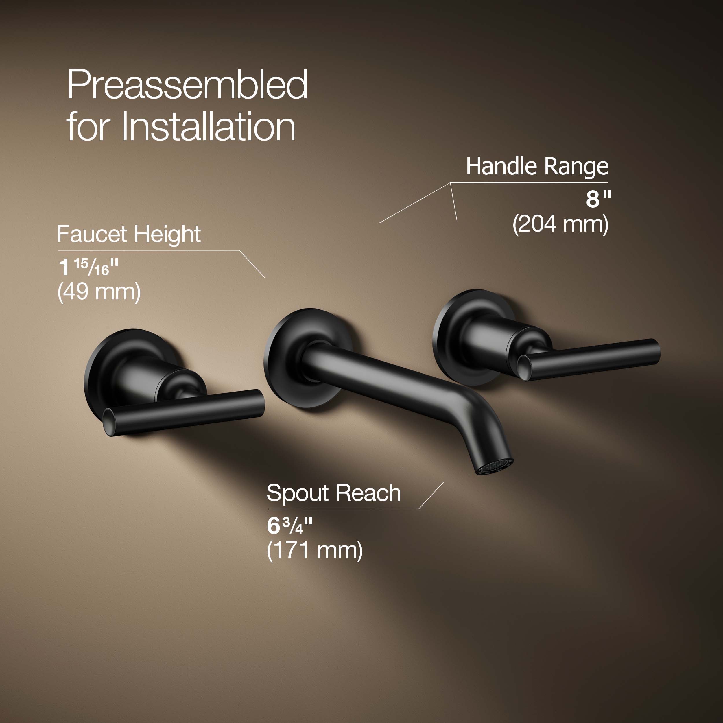 Matte Black Wall-Mounted Bathroom Faucet with Lever Handles