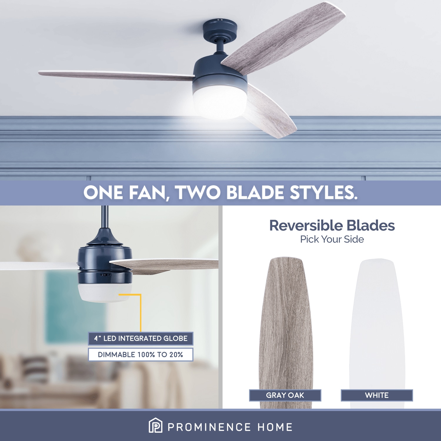 Prominence Home Enoki 52-in Sapphire Blue Indoor Ceiling Fan