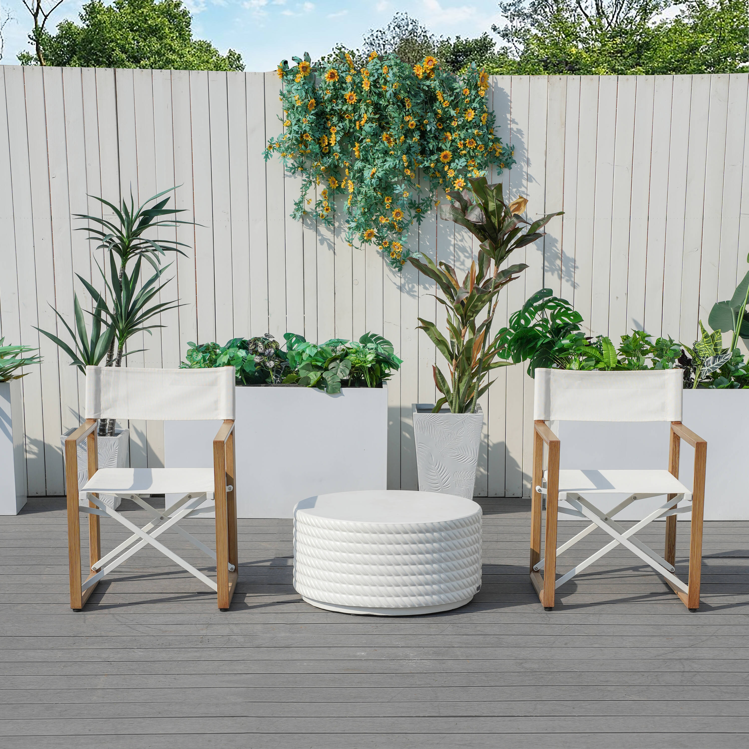Direct Wicker DWC-22508BR&2462TA 3 -Piece Patio Conversation Set with White