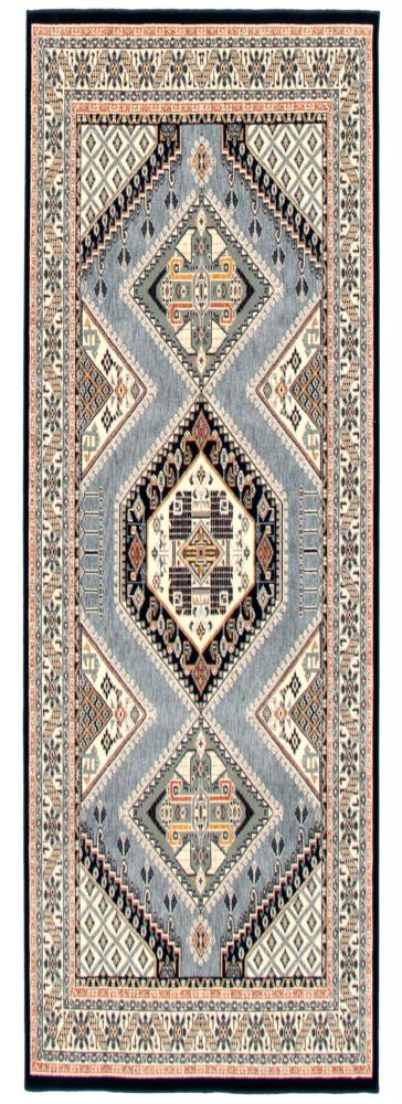ECARPETGALLERY 332248 Qashqai 2 x 10 (ft) Loomed Polypropylene Blue Cream Dark Navy Gray Rectangular Indoor Medallion Oriental Runner rug