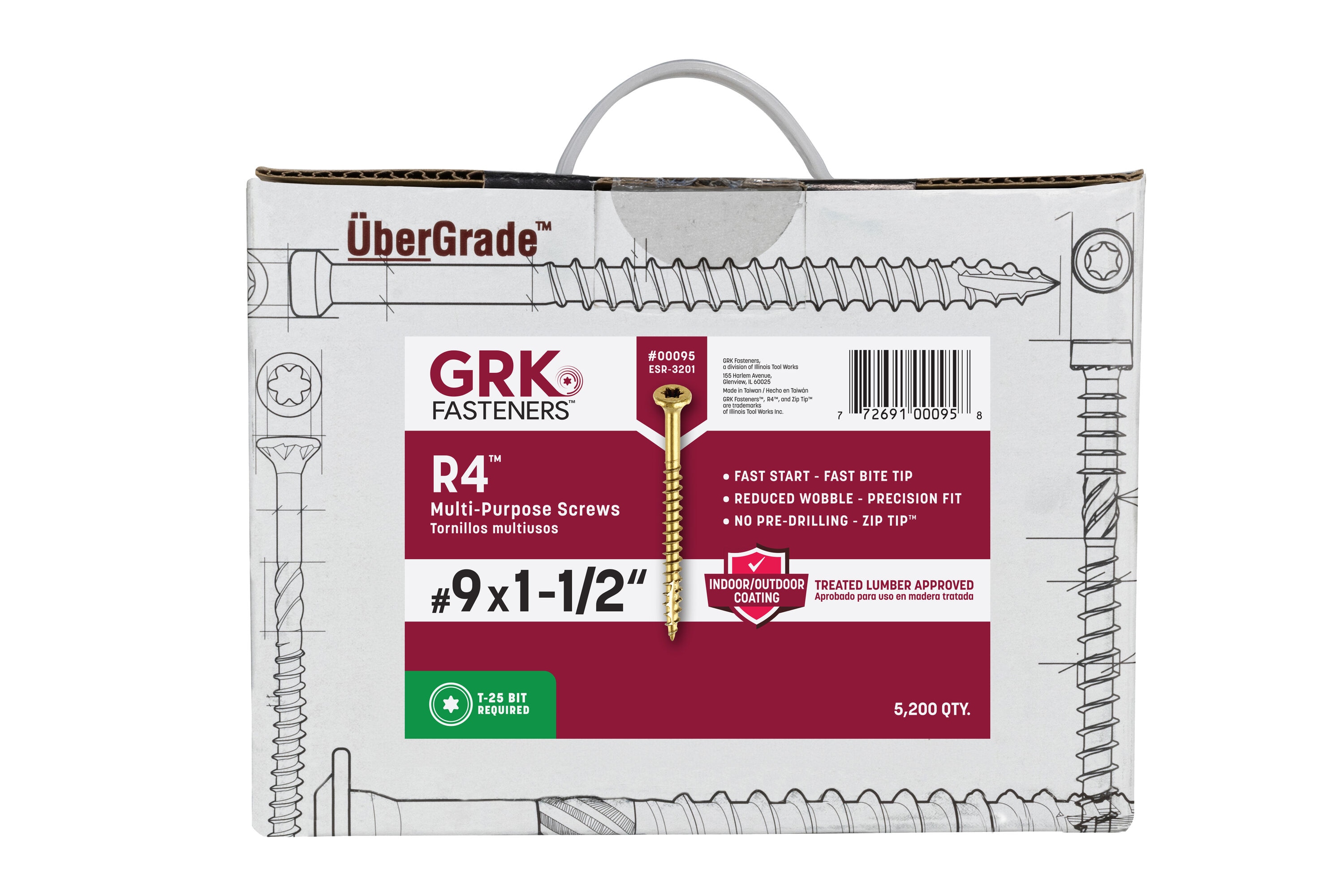 GRK Fasteners 00095 R4 #9 x 1-1/2-in Polymer Exterior Wood screws ( 5200 -Per Box )