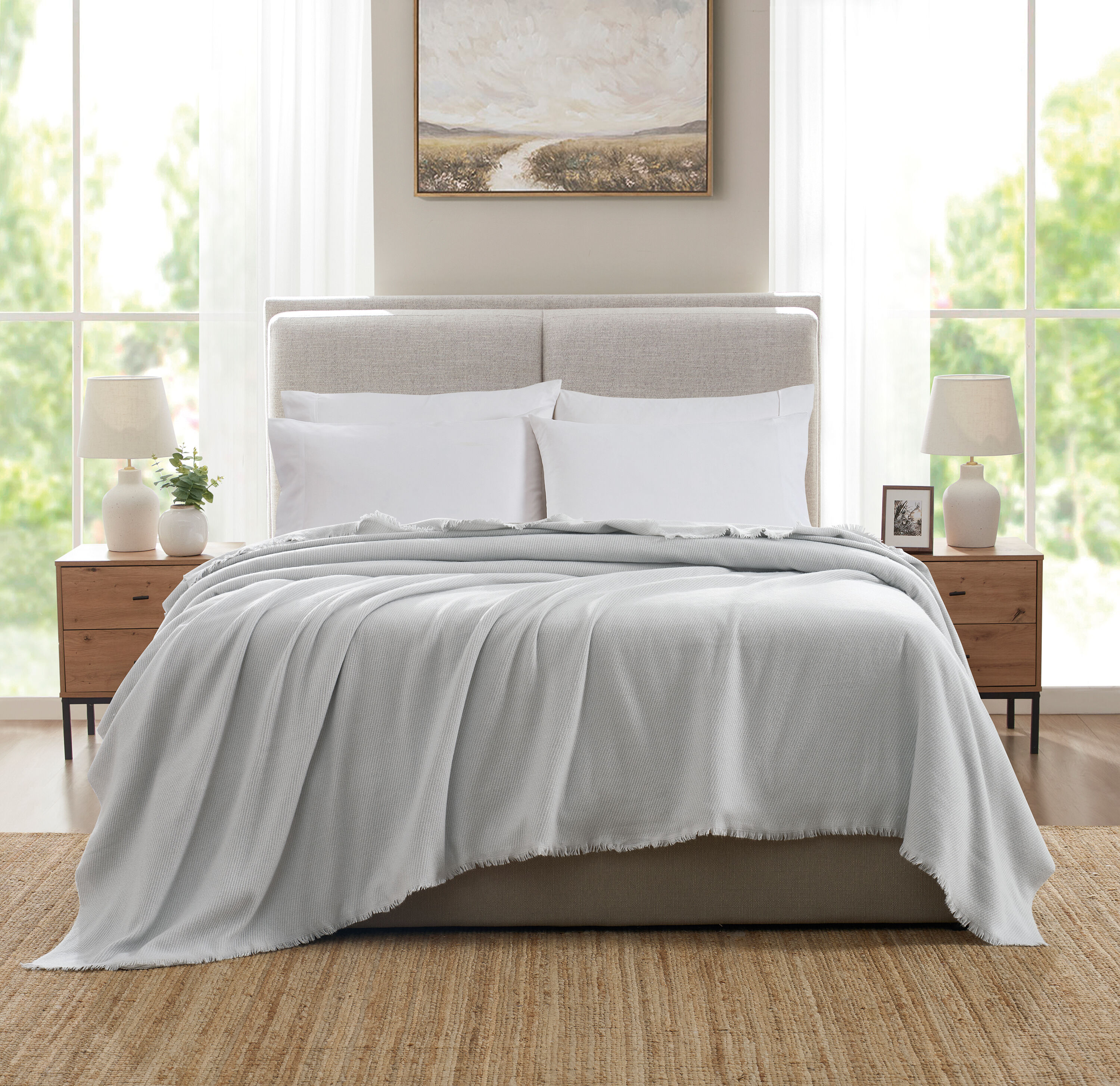 VCNY Home Woven Oversized Throw Blanket Grey Oversized king Duvet cover Set