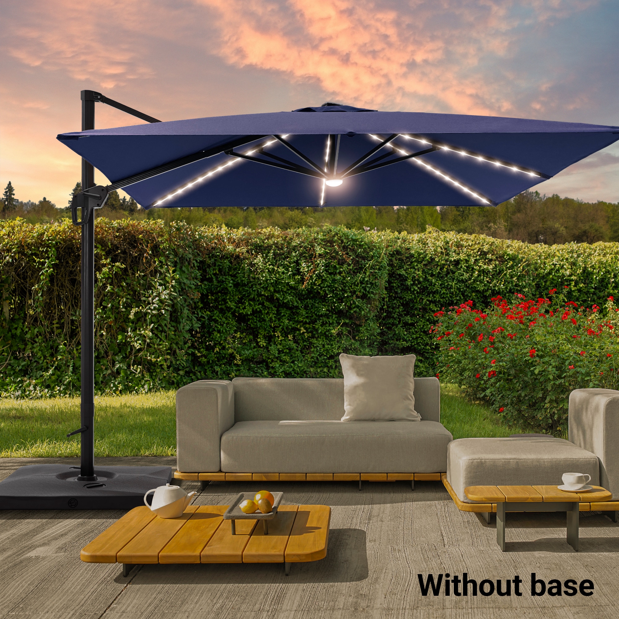 ACEGOSES LW-LED1010-NY 10-Feet Aluminum Blue No-tilt Cantilever Patio Umbrella with Lights and