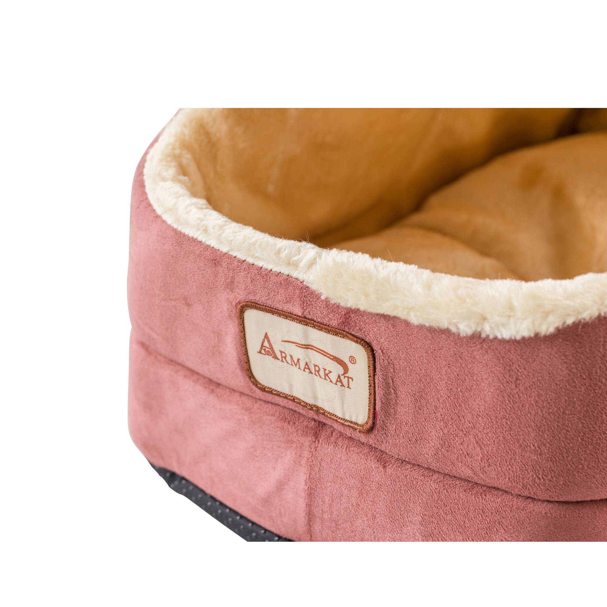 Large Red and Beige Suede Oval Cat Bed